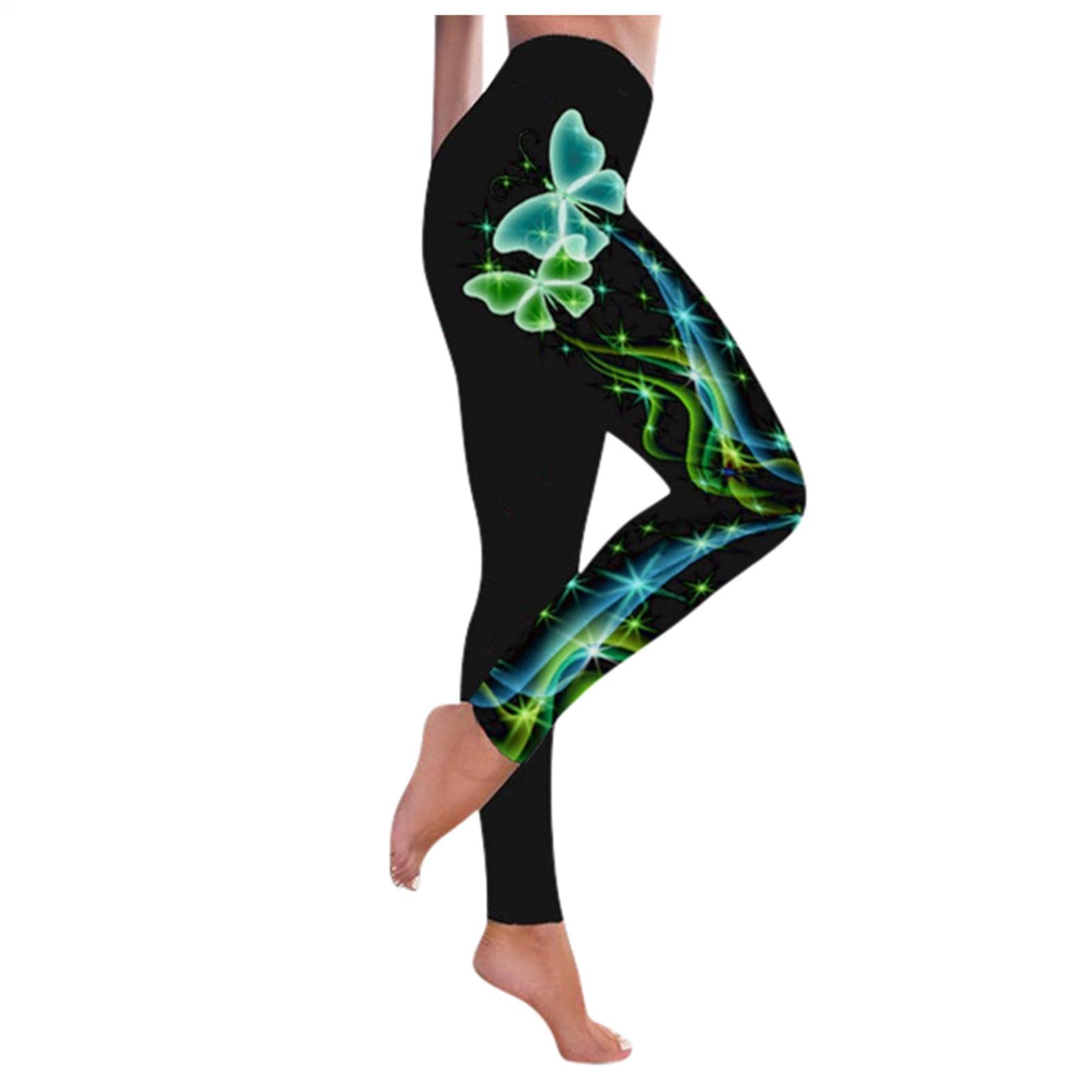 Women's High Waisted Yoga Pants with Tummy Control - Butt Lifting Workout Leggings, Butterfly Print Activewear for Gym, Running & Lounge