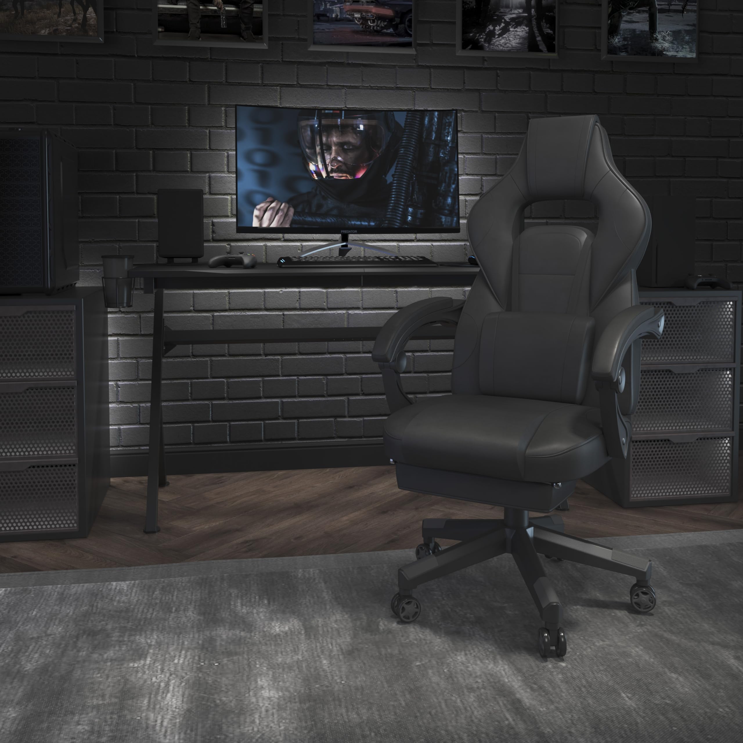 Emma & Oliver Black Ergonomic Gaming Chair with Adjustable Recline, Armrests, Footrest & Lumbar Support - Perfect for Office, Streaming & Long Gaming Sessions