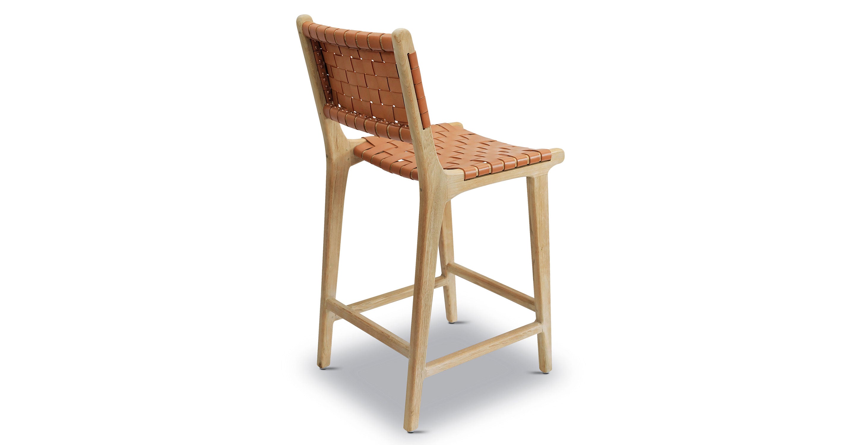 Premium Teak & Leather Counter Height Bar Stool - Modern Kitchen Island & Breakfast Nook Seating - Durable & Stylish for Home, Cafe, and Restaurant Use