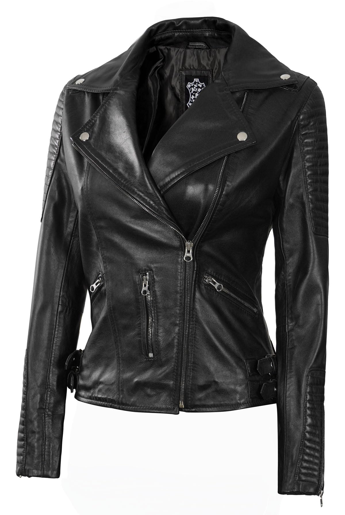 Decrum Women's Asymmetrical Real Lambskin Leather Jacket - Stylish Biker Jacket for Women | Perfect for Motorcycle Riding, Night Out & Fashion Statement