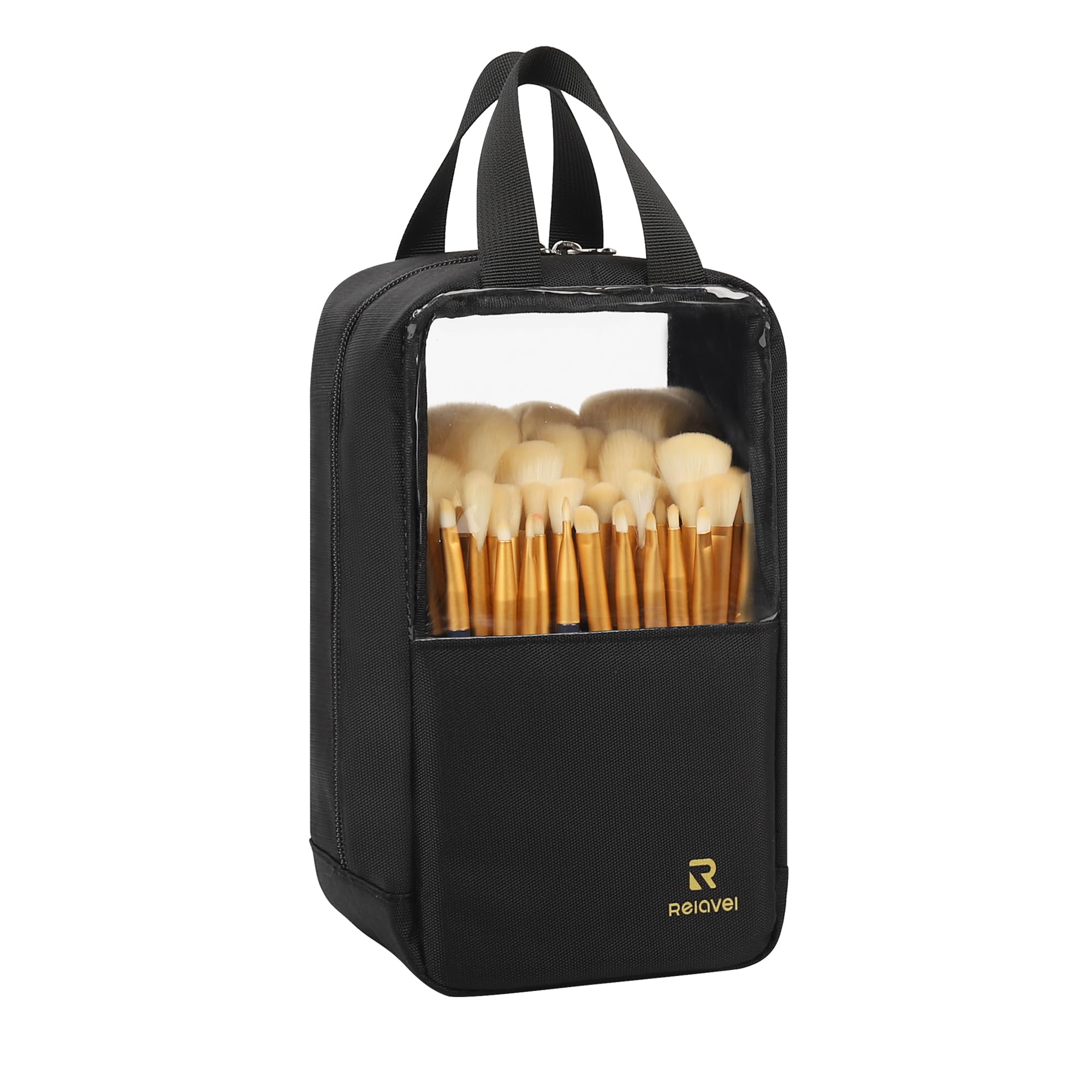 MONSTINA Large Capacity Makeup Brush Organizer Bag - Portable Stand-Up Cosmetic Brush Holder with Dust-Proof TPU Clear Case | Professional Artist Brush Storage for Travel & Home Vanity Organization