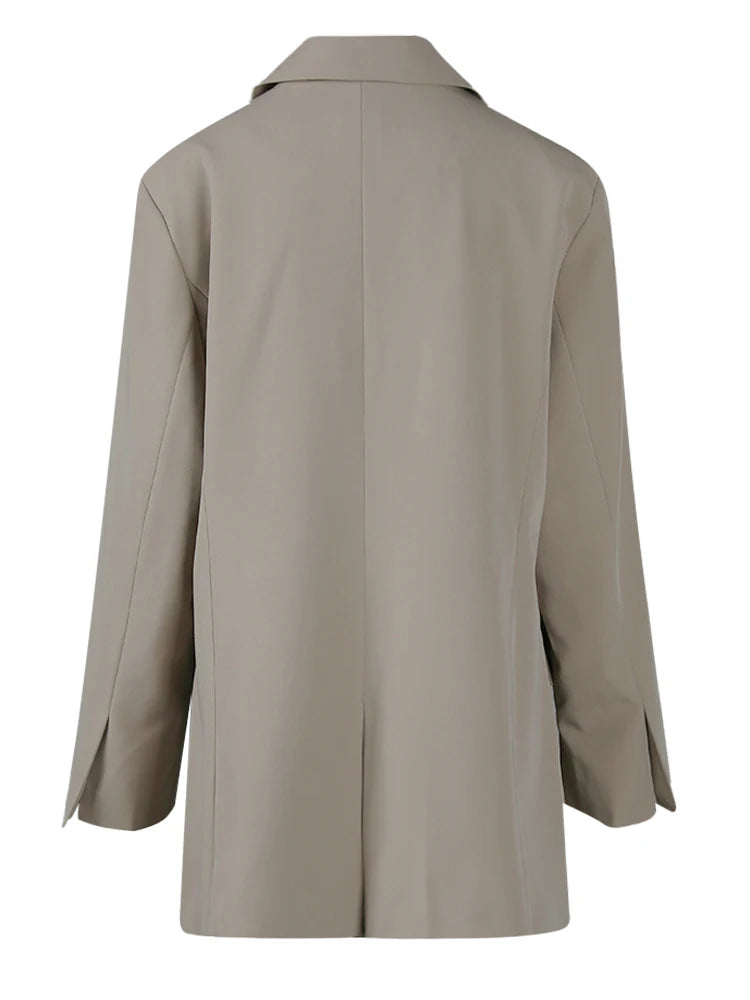 Women's Big Size Khaki Long Blazer & Wide Leg Pants Two-Piece Suit - Lapel Long Sleeve Fashion Set for Spring & Autumn 2025 | Office Wear, Business Casual, Formal Outfits
