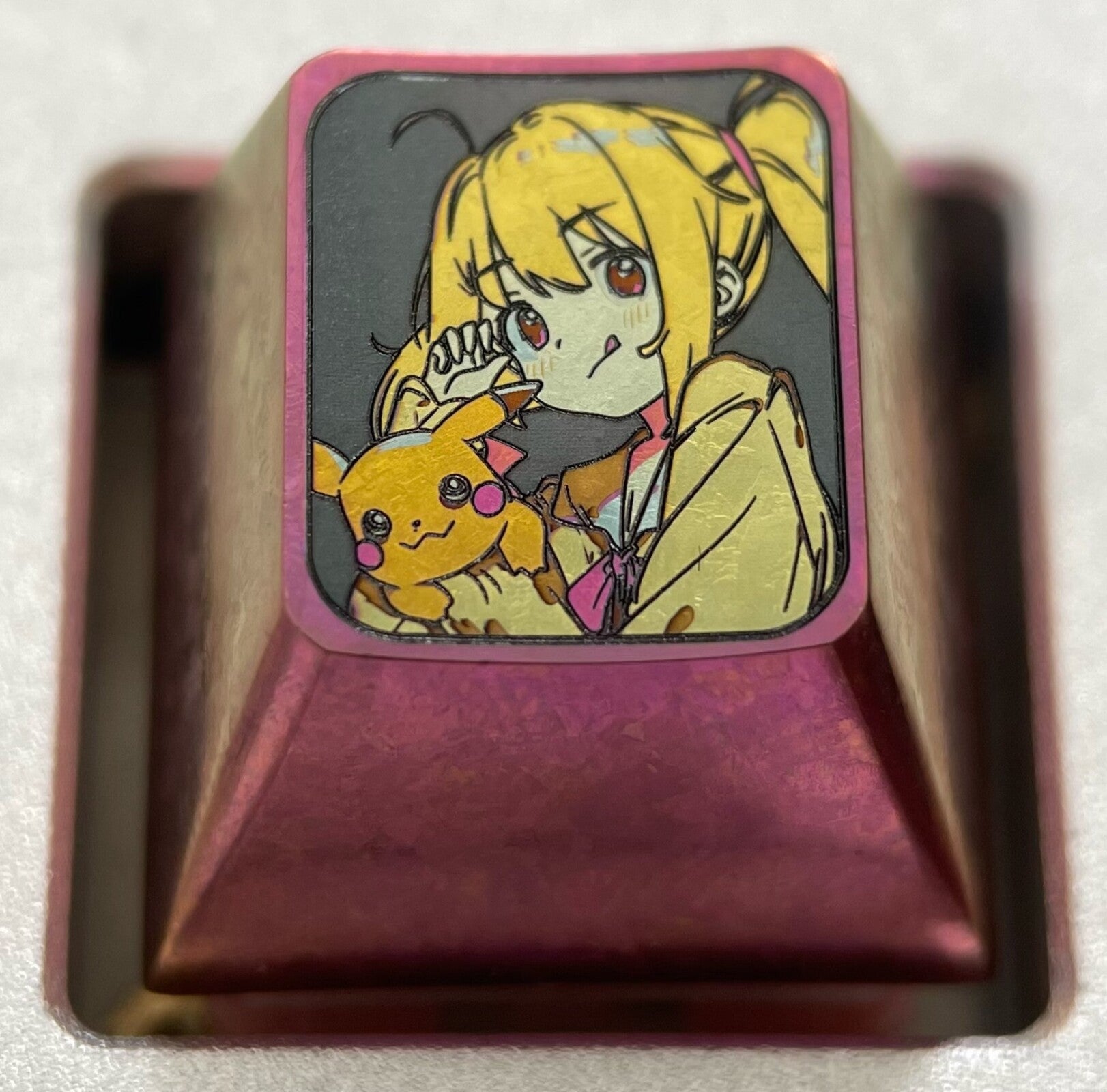 BOCCHI THE ROCK! Pikachu Plush Doll & Colorful Titanium Alloy Custom Keycaps - Anime Gaming Keyboard Accessories for PC, Mac, Mechanical Keyboards - Perfect for Collectors, Gamers, and Anime Fans