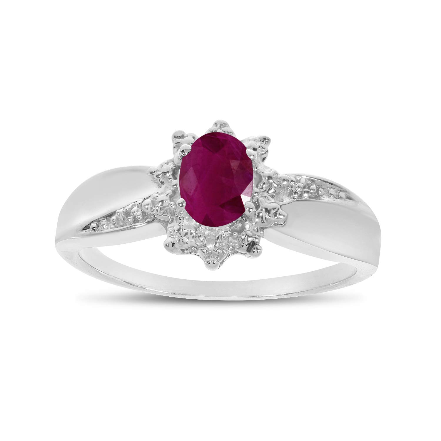 10K White Gold Oval Ruby and Diamond Ring for Women - Elegant Engagement, Wedding, Anniversary Gift - Perfect for Special Occasions and Romantic Moments