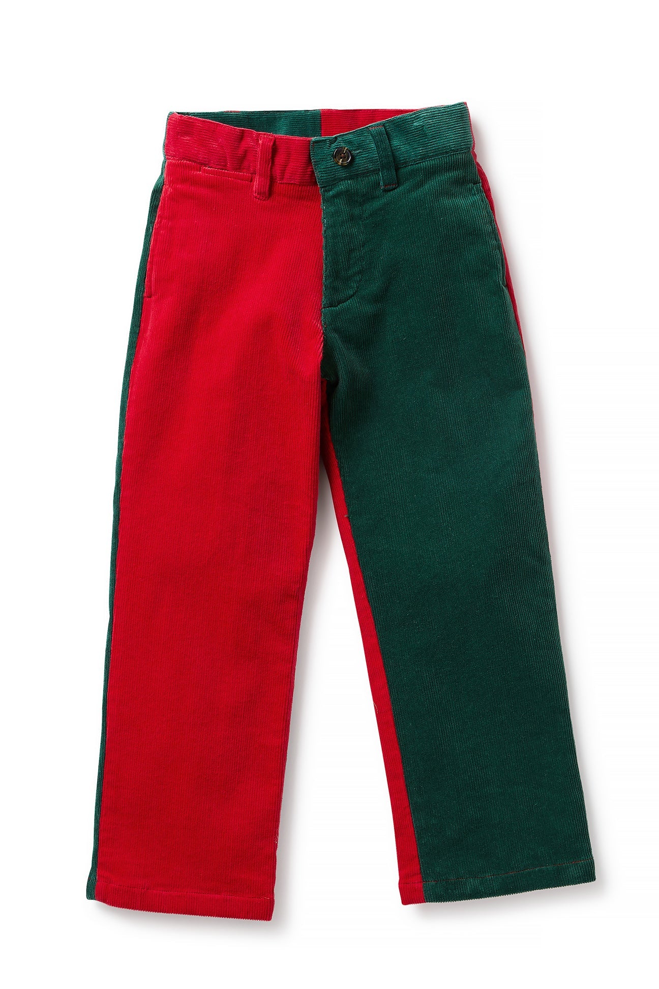 Boys Beachcomber Corduroy Pants - Hunter Green & Crimson Panel for Outdoor Adventures & Casual Wear