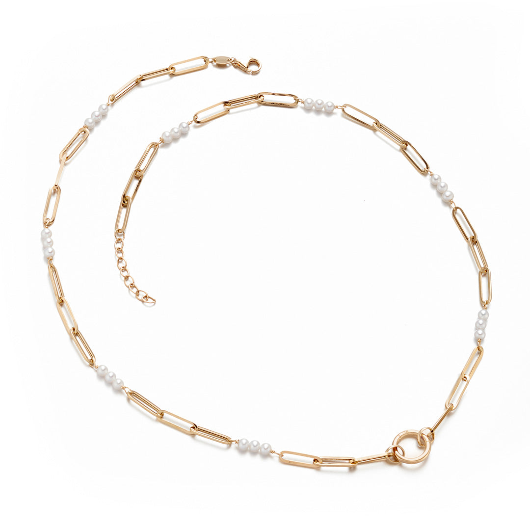 Elegant Paper Clip Pearl Chain Necklace for Women - Dainty Layering Jewelry Gift for Her - Perfect for Office, Date Night & Special Occasions