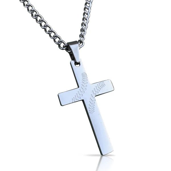 Stainless Steel Baseball Cross Pendant Necklace for Men - Religious Jewelry Gift for Baseball Players & Fans - Perfect for Games, Church & Everyday Wear