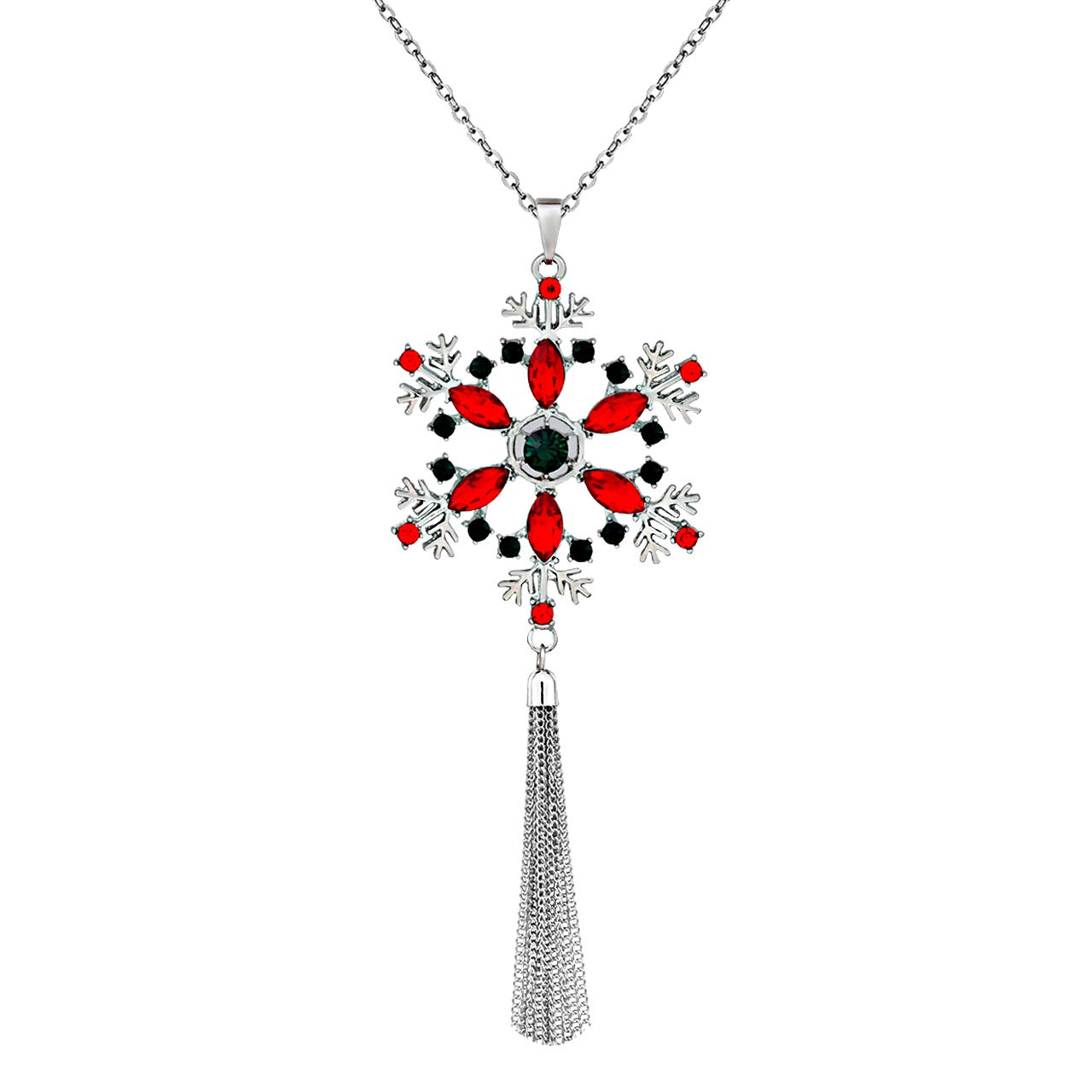 CEALXHENY Christmas Snowflake Pendant Necklace for Women - Crystal Holiday Jewelry with Tassel Chain - Perfect for Christmas Parties, Gift Giving & Winter Fashion Accessories