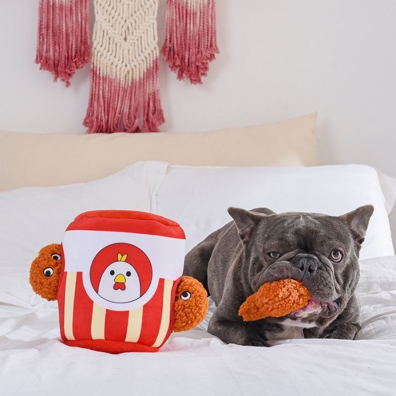 HugSmart Interactive Dog Enrichment Toy for Treats & Chewing - Slow Feeder Puzzle Game for Boredom Relief & Mental Stimulation - Perfect for Small to Medium Dogs (Fried Chicken Design)