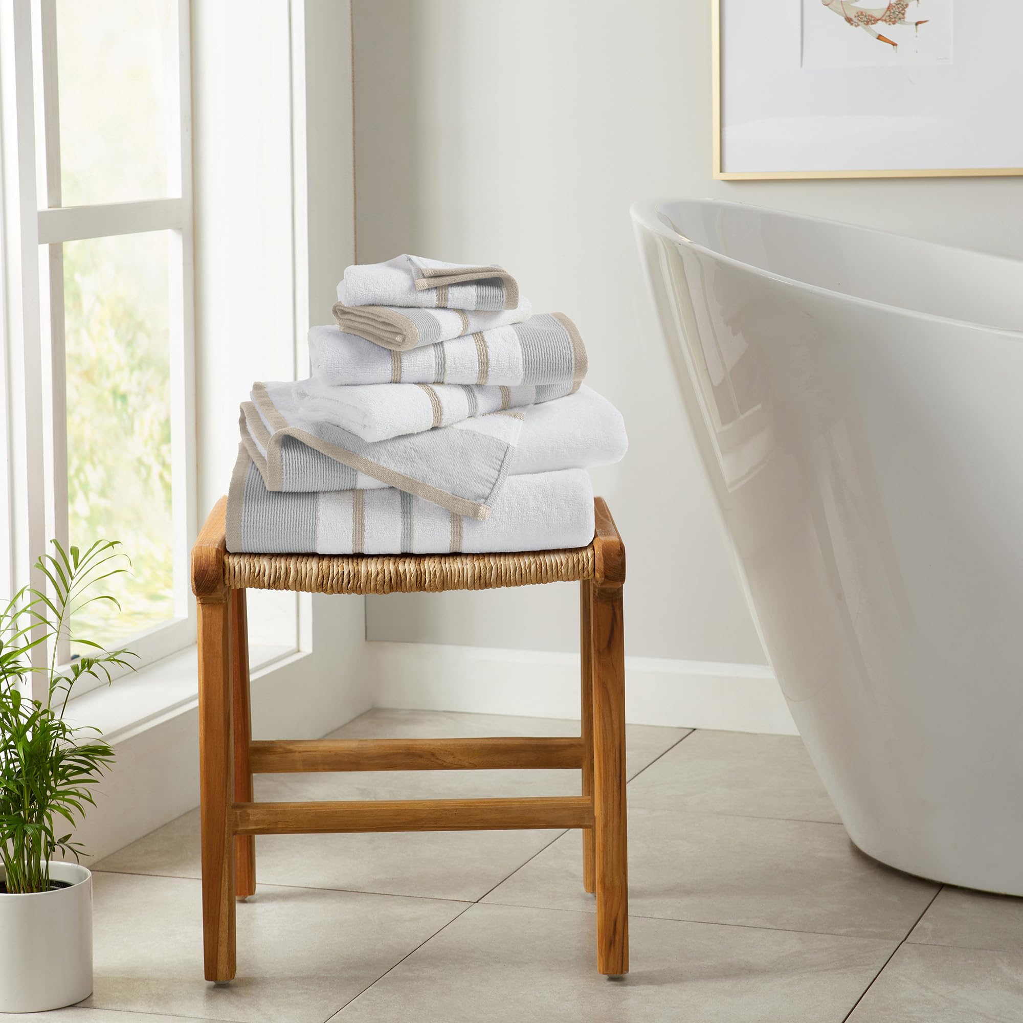 Premium 6-Piece Combed Cotton Bath Towel Set - Ultra Soft & Absorbent - 2 Bath Towels, 2 Hand Towels, 2 Washcloths - Luxury Bathroom Decor (Grey/Cappuccino) - Perfect for Spa, Guest Bathrooms & Hotel-Style Home Decor