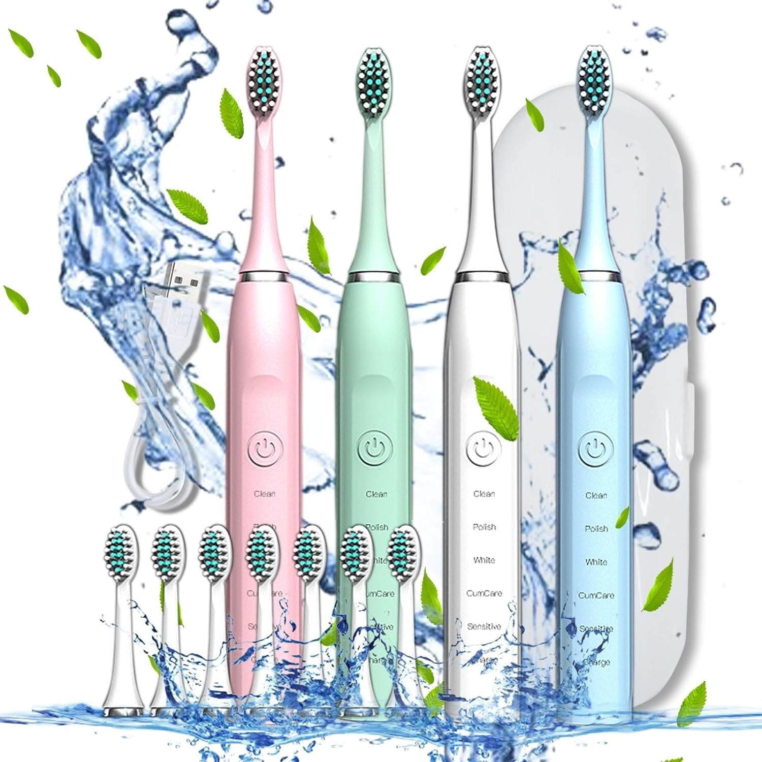 Electric Toothbrush with 5 Cleaning Modes & 20-Speed Timer - 8 Brush Heads & Travel Case Included - IPX7 Waterproof Fast Charging for Adults & Kids - Perfect for Home Use, Travel & Daily Oral Care (Blue)
