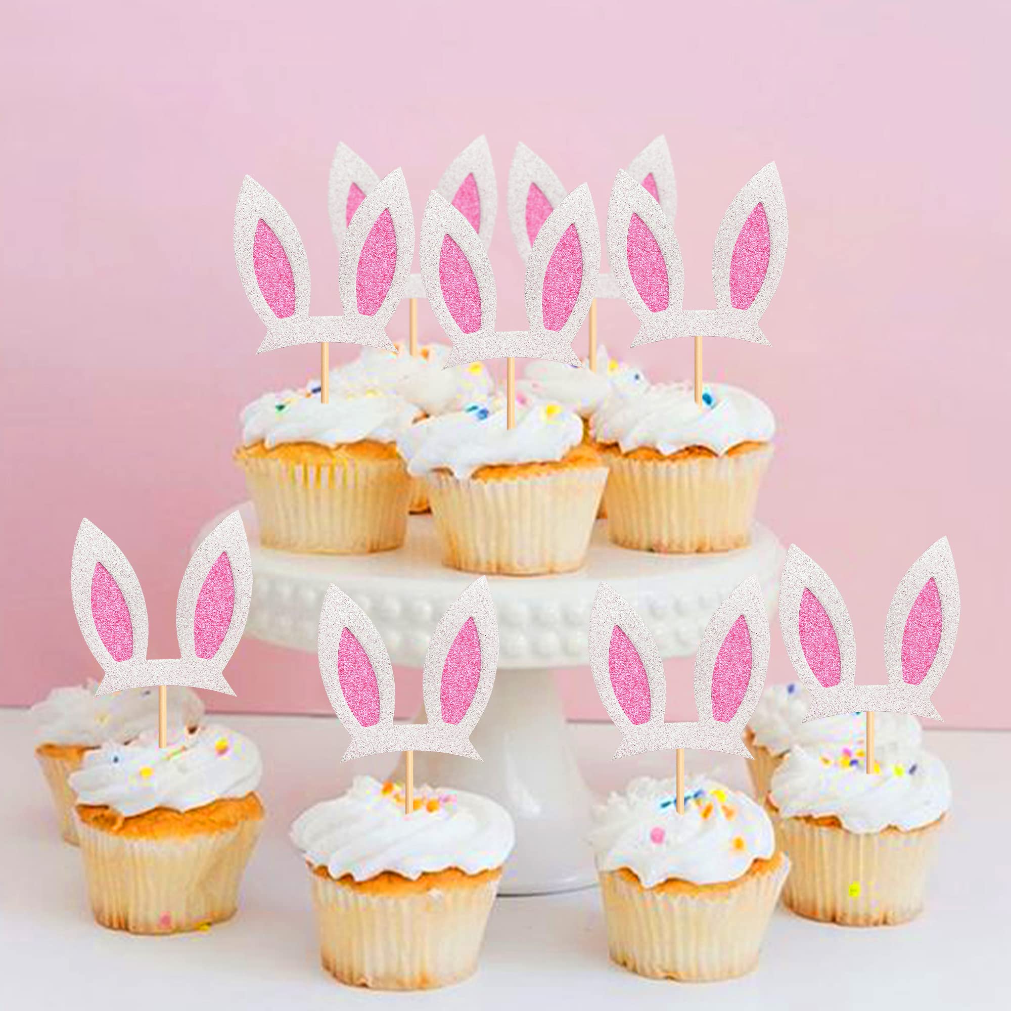 30 PCS Easter Bunny Cupcake Toppers - Rabbit & Egg Cake Decorations for Easter Party (Brown/White) | Perfect for Easter Desserts, Cupcake Decorating, and Holiday Baking Supplies