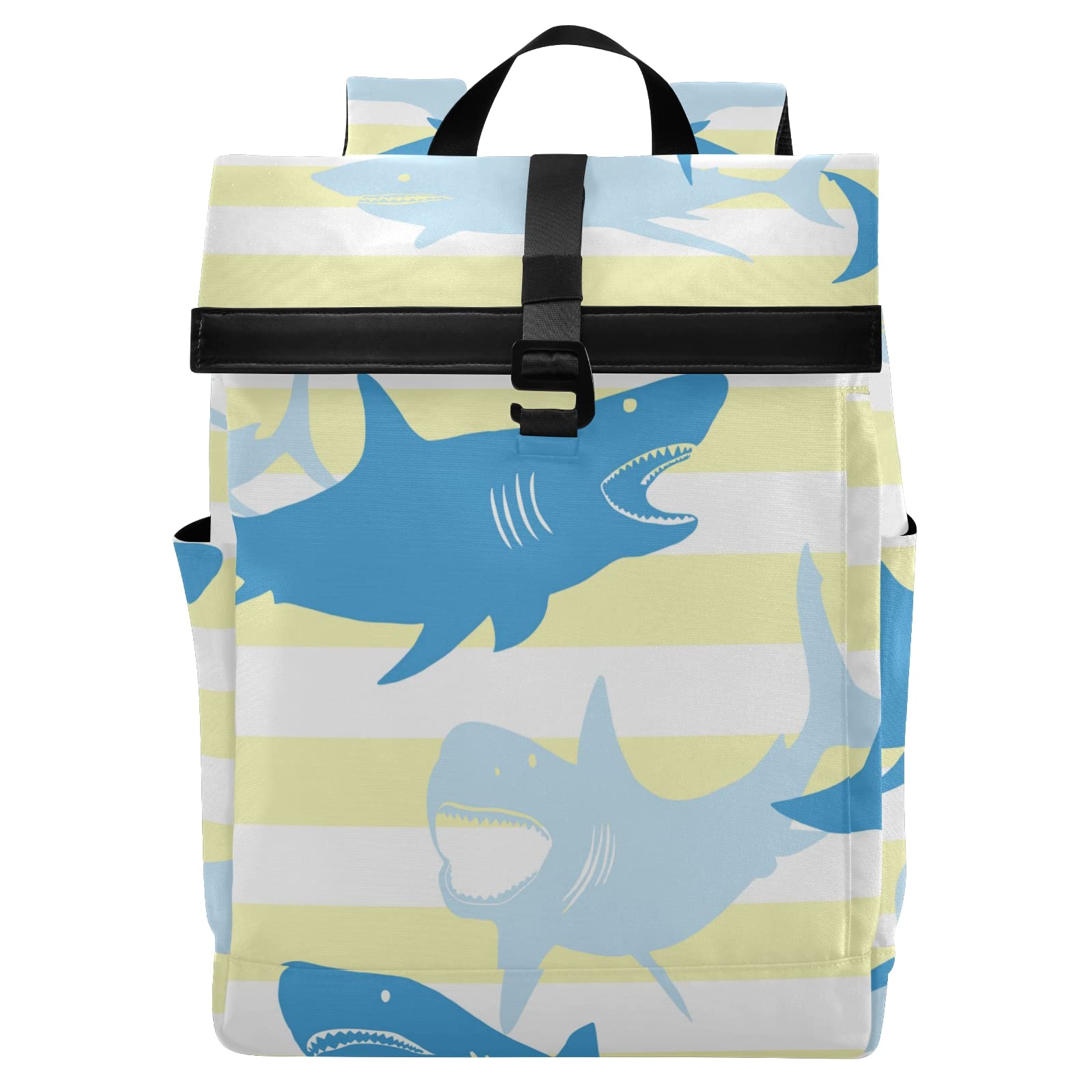 KFBE Shark Ocean Travel Laptop Backpack - Waterproof Roll Top Business Backpack for College & School - Durable Computer Bag with USB Charging Port (20800665) - Perfect for Work Commute, Campus Life & Business Trips