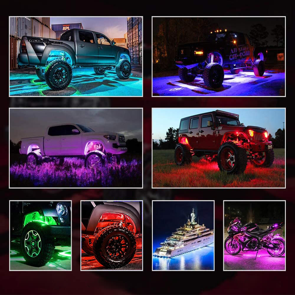 RGB LED Pod Rock Lights Kit - Wireless APP Control, Music Sync & Chasing Effects Underbody Neon Lights for 12V SUV, Jeep, Truck (15 LEDs Per Light) - Perfect for Off-Roading, Car Shows & Night Driving