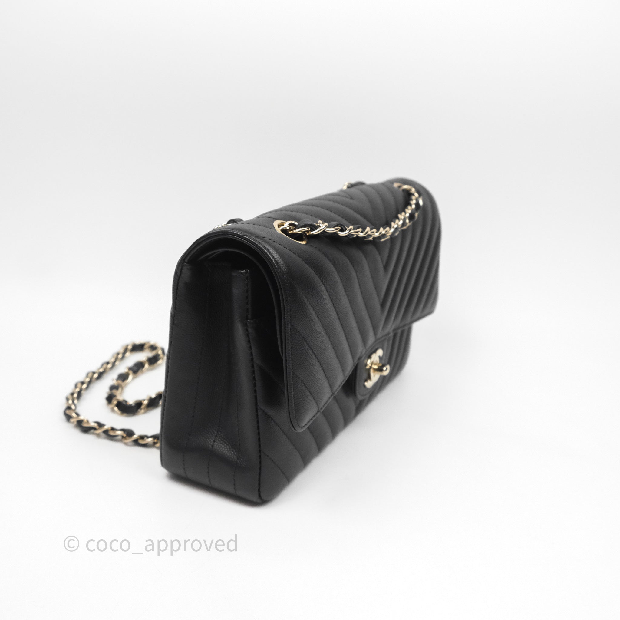 Chanel Classic Medium Flap Bag Chevron Black Caviar Leather with Gold Hardware - Luxury Designer Handbag for Women, Perfect for Work, Evening Events & Special Occasions