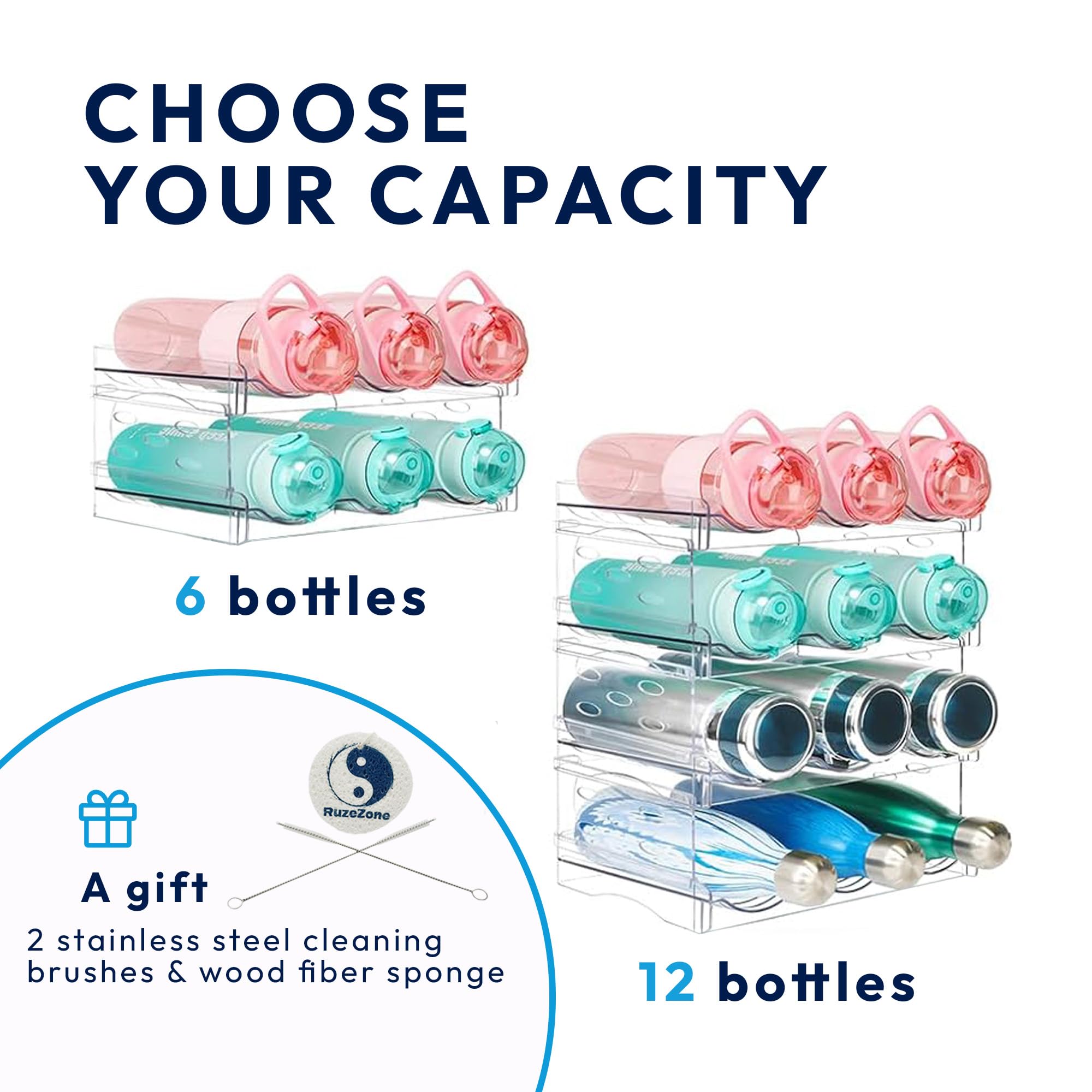 2-Tier Water Bottle Organizer & Wine Rack - Space Saving Cabinet Storage for Kitchen, Pantry, Fridge - Perfect for Organizing Bottles, Cans and Jars in Small Spaces