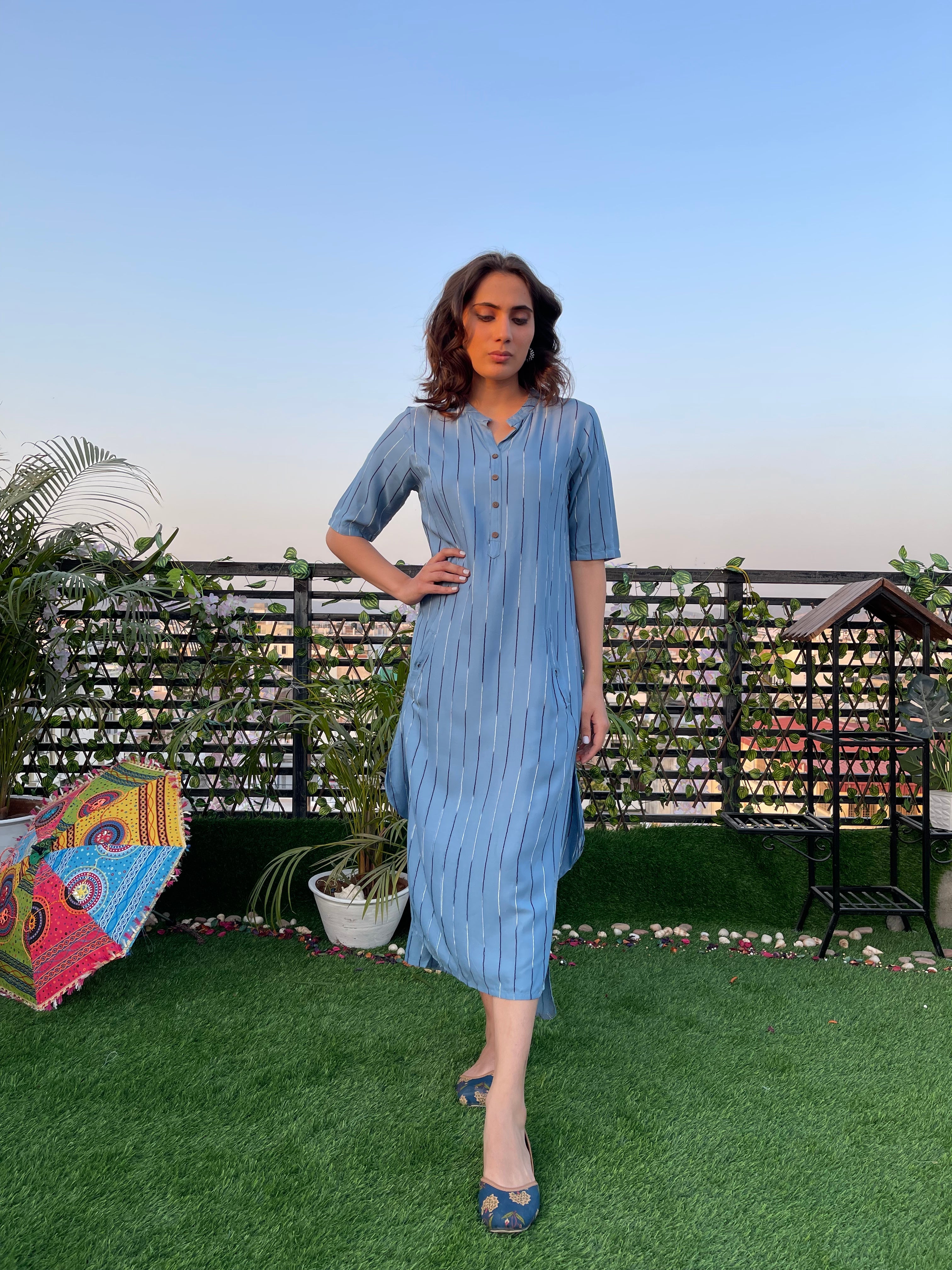 Sky Blue Summer Dress for Women - Flowy Casual Sundress with Pockets - Perfect for Beach, Vacation, and Outdoor Activities