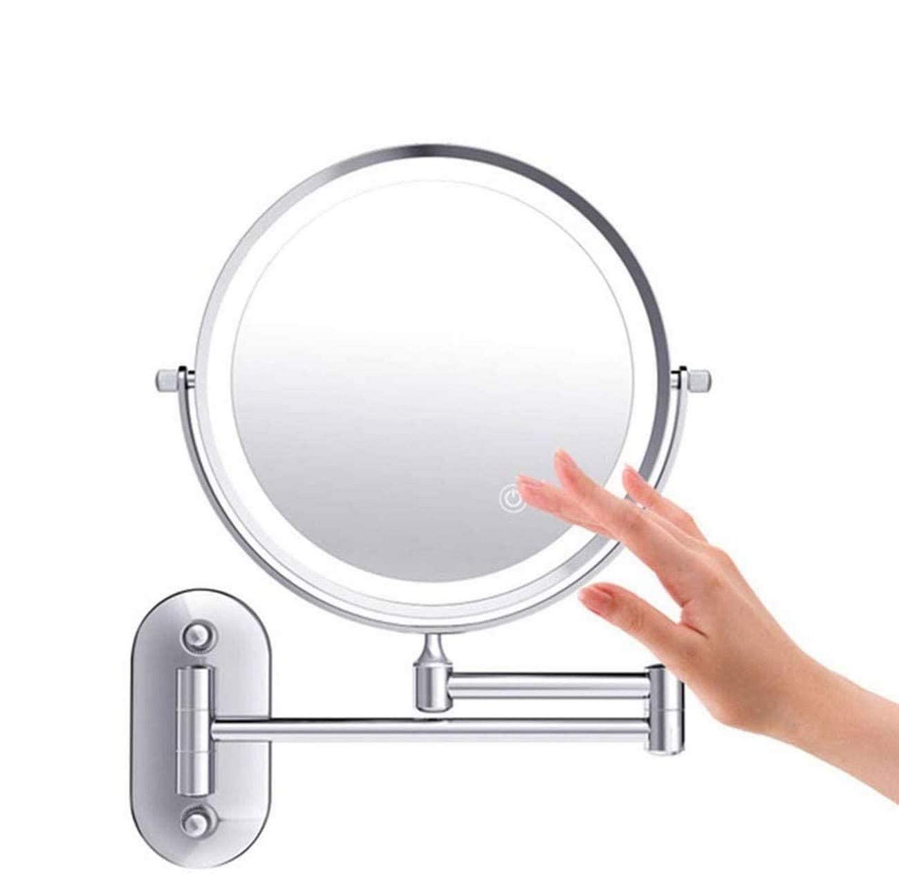 5X Magnification LED Vanity Mirror - Wall Mounted Makeup Mirror with 360° Swivel & USB Rechargeable for Bathroom, Bedroom, Dressing Room - 8 Inch Double Sided Folding Illuminated Mirror with Retractable Design