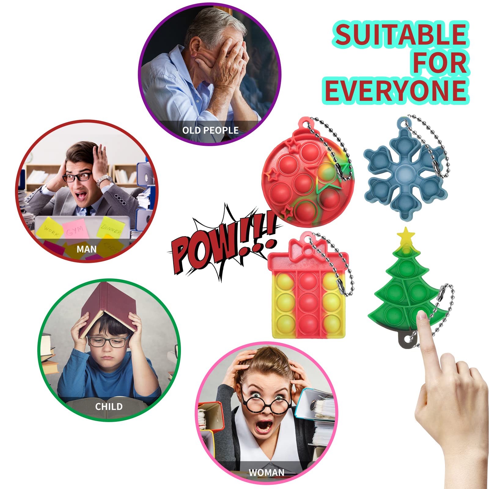 Christmas Mini Push Pop Bubble Fidget Toy Keychain - 60pcs Stress Relief Sensory Toy for Kids & Adults - Anxiety Relief Desk Toy for Office, Classroom, Travel and Home Use