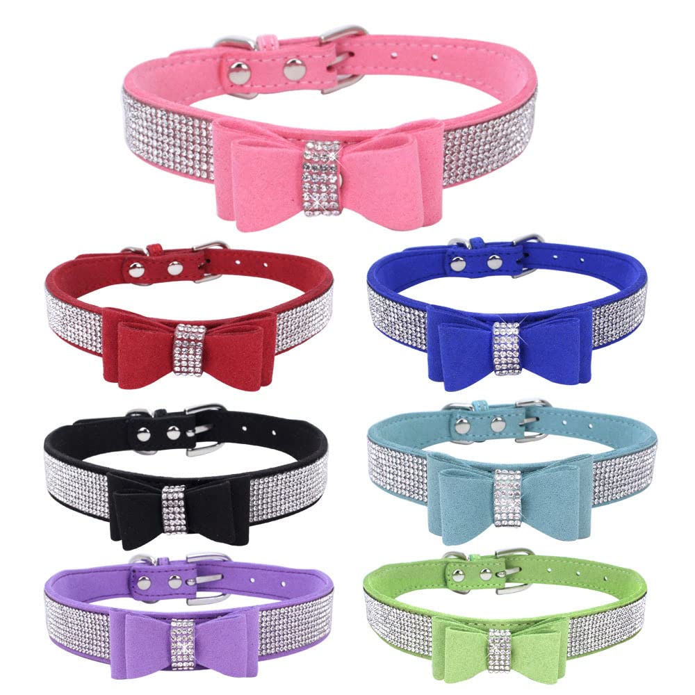 Sparkly Rhinestone Dog Collar with Bowtie - Adjustable Pet Collar for Small, Medium & Large Dogs, Cats & Puppies - Elegant Bling Crystal Jewelry for Female Pets - Perfect for Parties, Weddings & Special Occasions