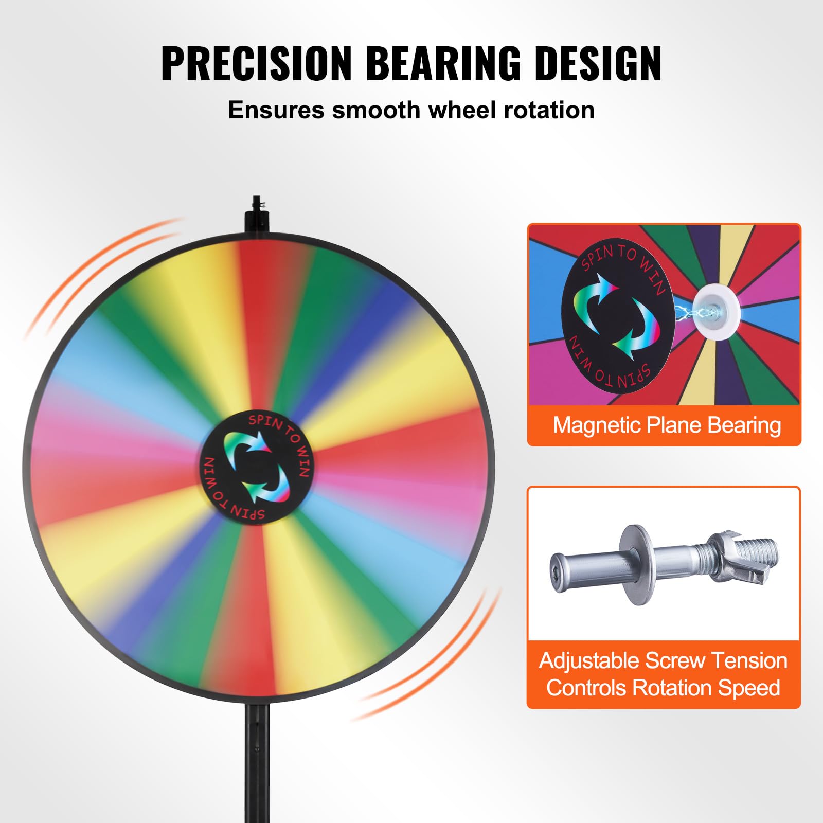 VEVOR 36 Inch Spinning Prize Wheel with 18 Slots - Dry Erase Roulette Wheel for Parties, Carnivals & Trade Shows - Includes 2 Markers - Tabletop or Floor Standing Fortune Spin Game for Events, Pubs & Casino Nights