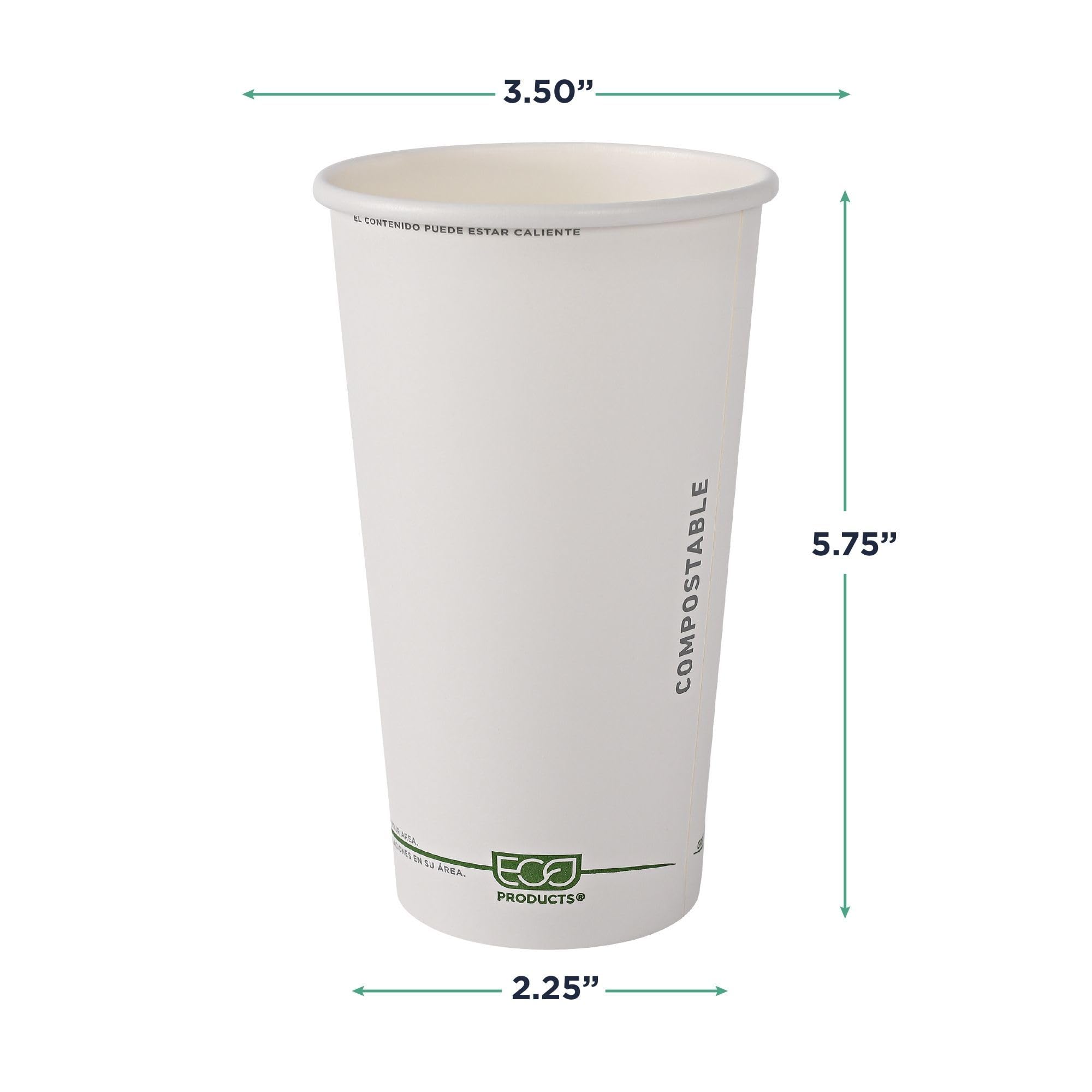 ECO PRODUCTS Compostable Disposable 20oz Coffee Cups - 1000 Count Case | White Hot Paper Cups with Plant-Based PLA Lining | Biodegradable & Eco-Friendly | Perfect for Coffee Shops, Offices, and Events