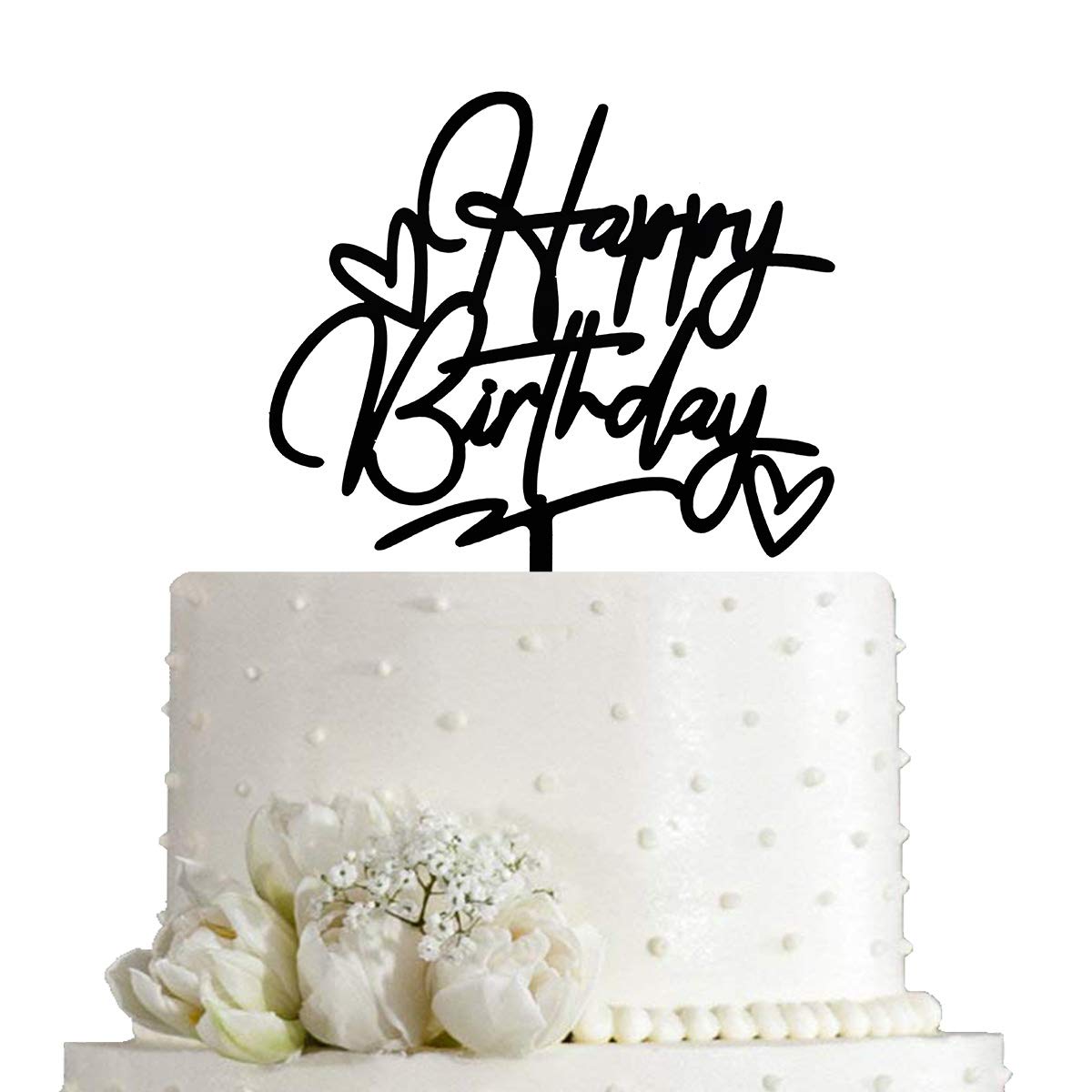Happy Birthday Cake Topper - Elegant Black Acrylic Birthday Party Decorations for Weddings, Anniversaries & Special Celebrations