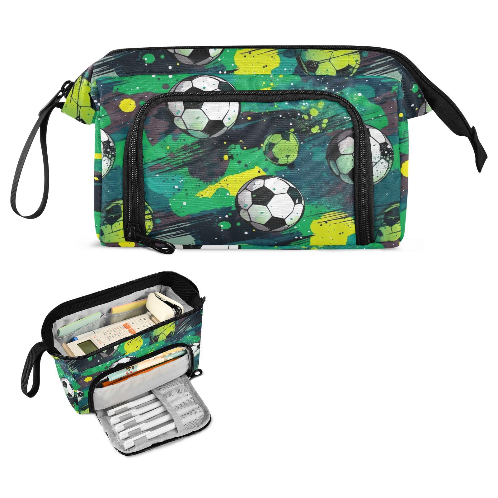 Premium Flying Soccer Ball Design Large Capacity Pencil Case - Portable Pen Organizer with Multiple Compartments for School, Office & Travel | Perfect for Teens, Girls, Boys & Adults | Back to School Supplies, College Essentials & Work Stationery Accessories