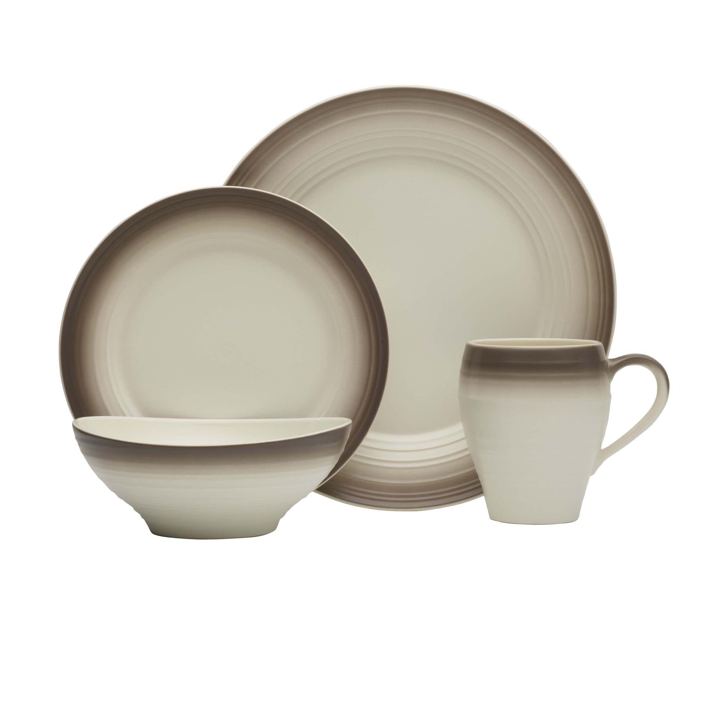 Mikasa Swirl 16-Piece Dinnerware Set, Service for 4, Ombre Mocha - Elegant Stoneware Plates, Bowls & Mugs for Everyday Dining, Entertaining & Special Occasions