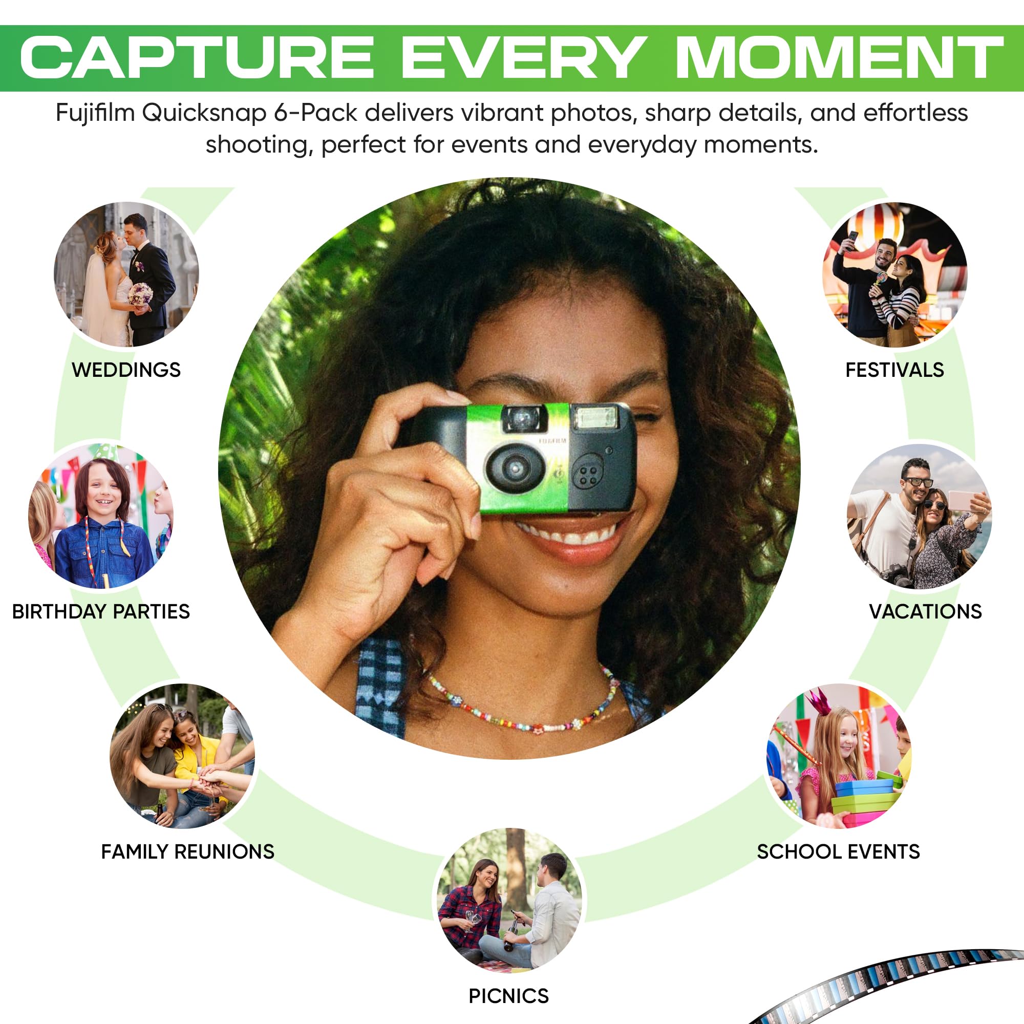 FujiFilm Quicksnap Flash Disposable Camera 400 ISO, 6-Pack 35mm Film Camera with 27 Exposures - Perfect for Weddings, Parties, Travel & Events - Bulk Disposable Cameras for Photography Enthusiasts