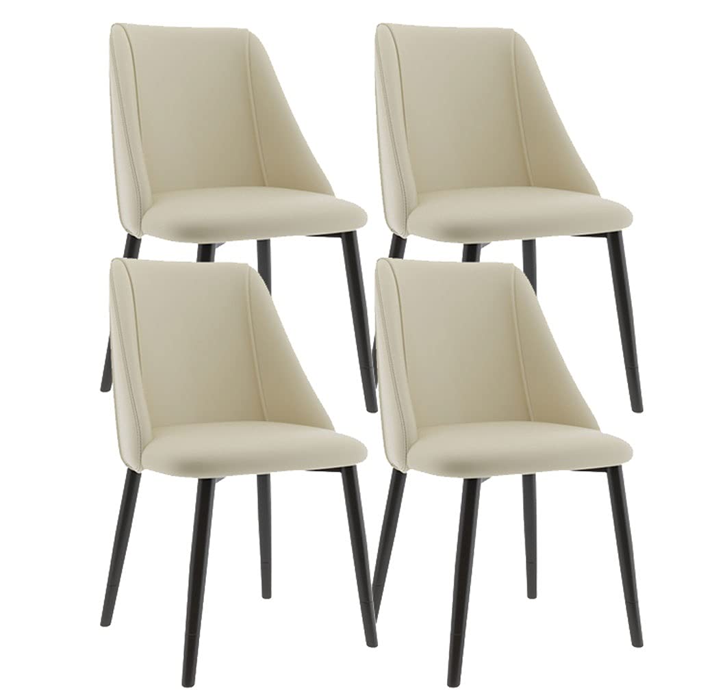 Modern Leather Dining Chairs Set of 4 - Beige Upholstery with Black Metal Legs - Comfortable Kitchen & Restaurant Seating for Home & Commercial Use - Perfect for Dining Rooms, Cafes, and Office Break Areas
