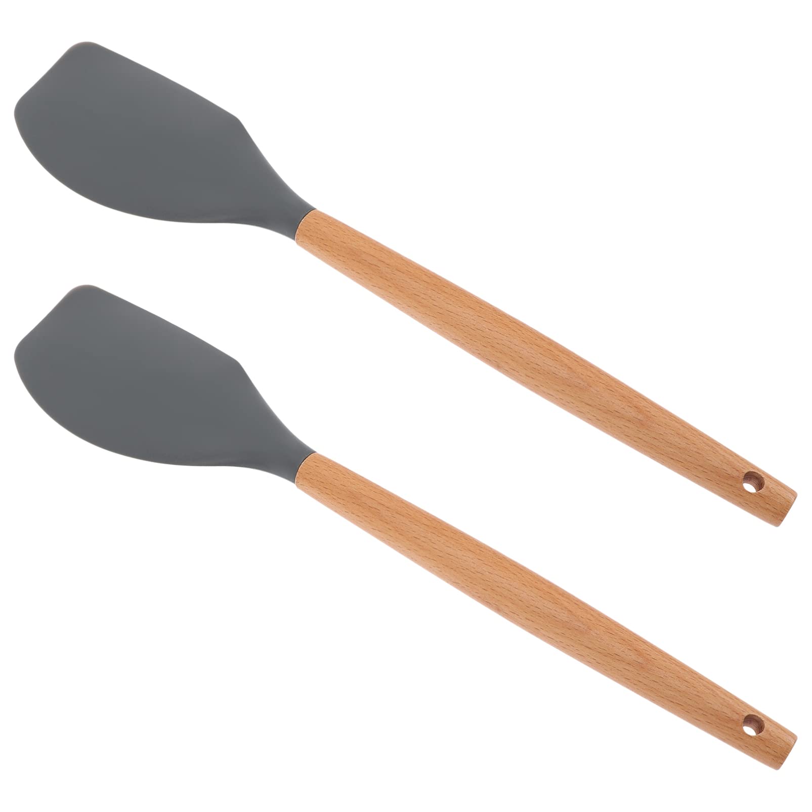SOLUSTRE 2-Pack Wooden Handle Silicone Spatula Set - Heat-Resistant Cooking Utensil for Pizza, Eggs, Butter - Wide Kitchen Turner for Baking, Flipping & Serving - Perfect for Non-Stick Pans & Food Storage Buckets