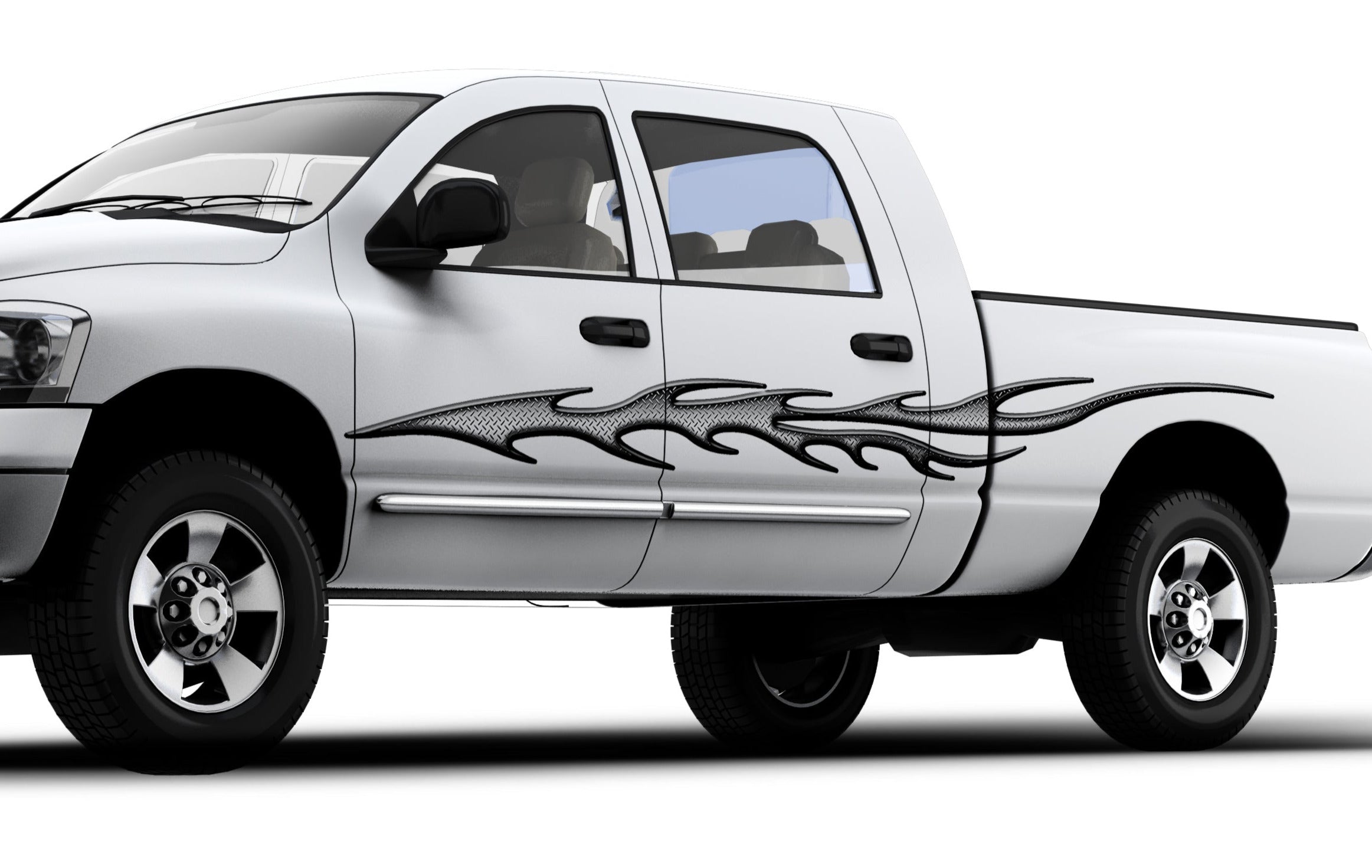 Premium Diamond Plate Flames Vinyl Decals for Trucks & Semi Trailers - Durable, Weatherproof Graphics for Custom Vehicle Styling & Road Protection