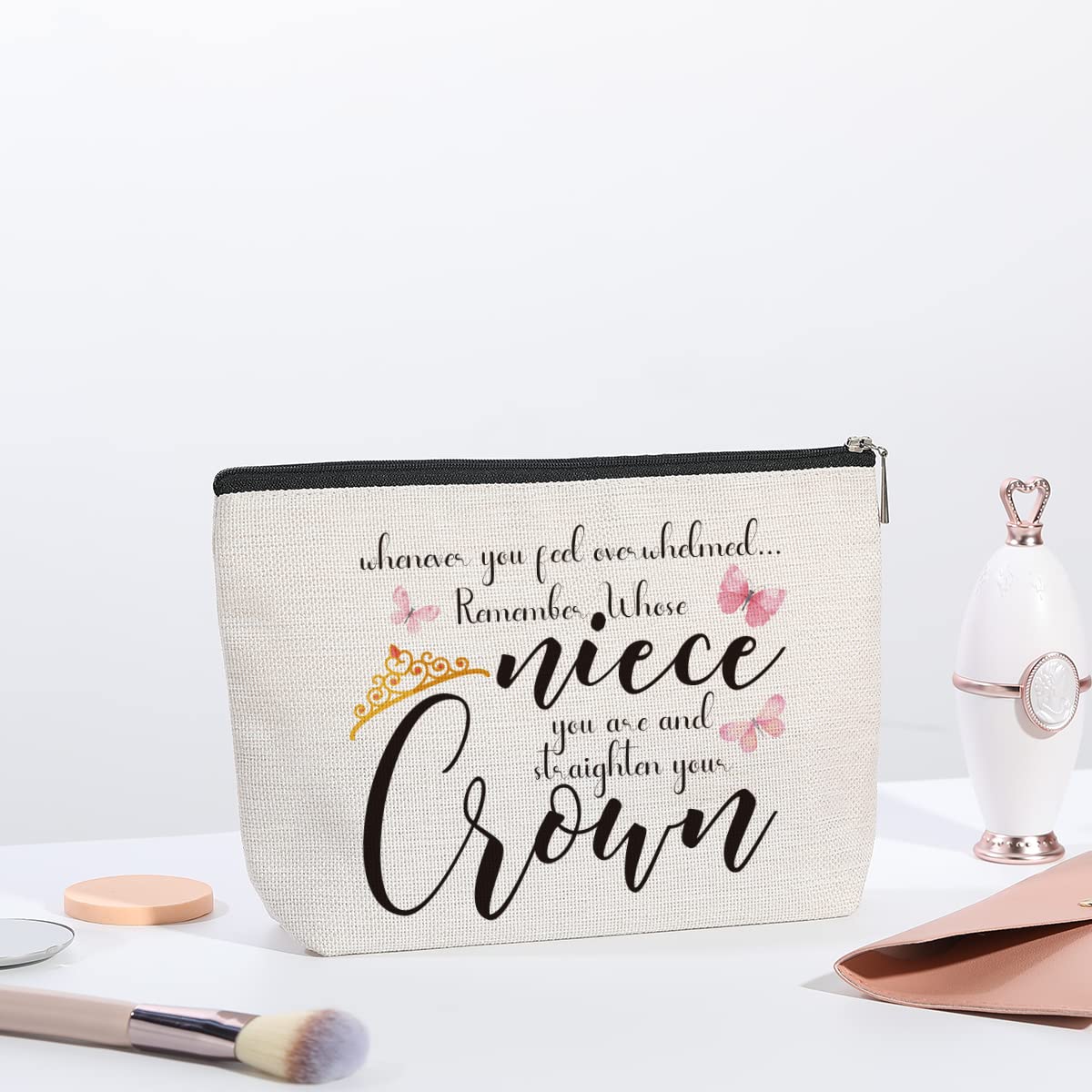 Personalized Makeup Bag for Niece - Inspirational Gift for Women, Birthday Christmas Graduation Present from Aunt Uncle - Cosmetic Travel Organizer for Teens Girls (Perfect for Travel, School & Daily Use)
