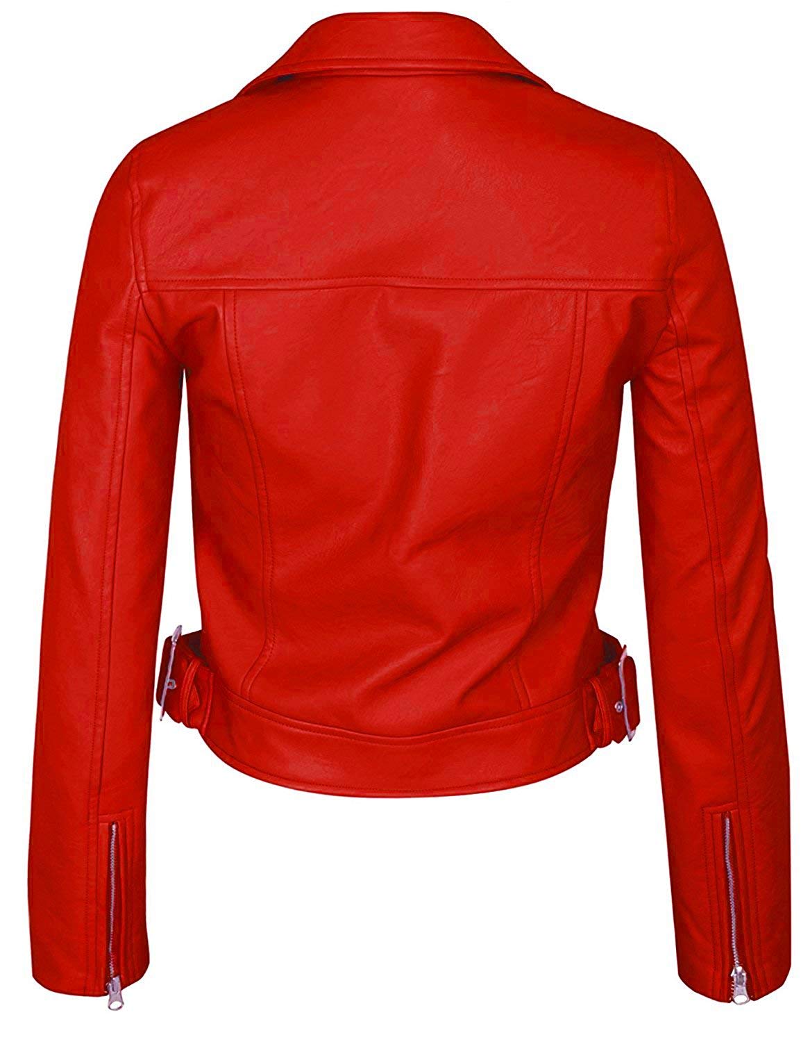Stylish Women's Red Leather Jacket - Genuine Leather Motorcycle Jacket for Ladies | Perfect for Biker Fashion, Night Out & Winter Outerwear