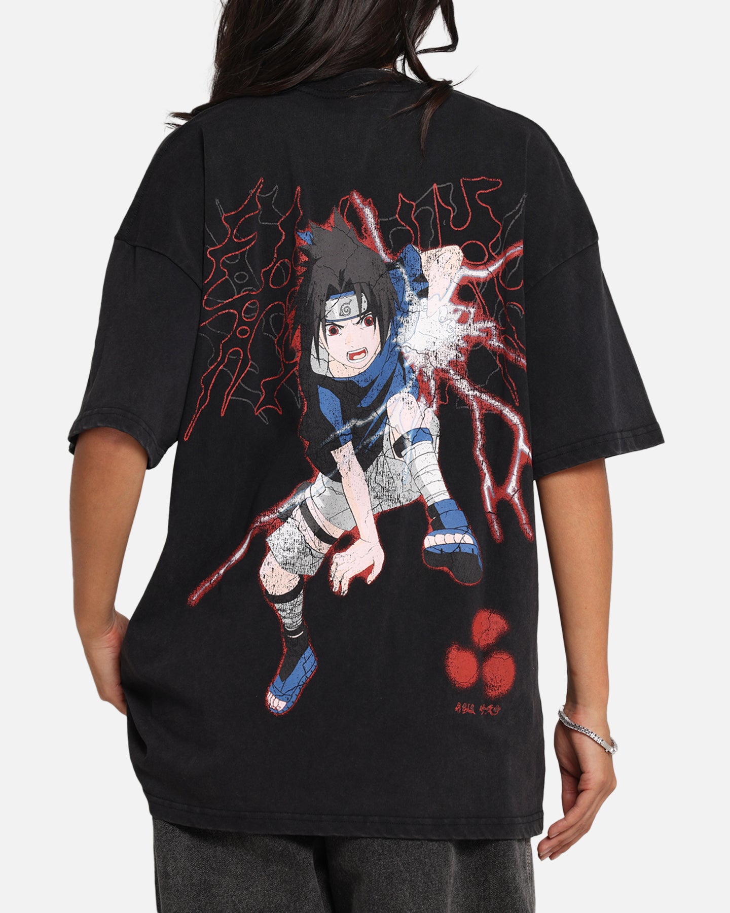 Naruto Sasuke Vintage Anime T-Shirt - Black Acid Wash Graphic Tee for Men & Women | Casual Wear, Cosplay, Anime Conventions