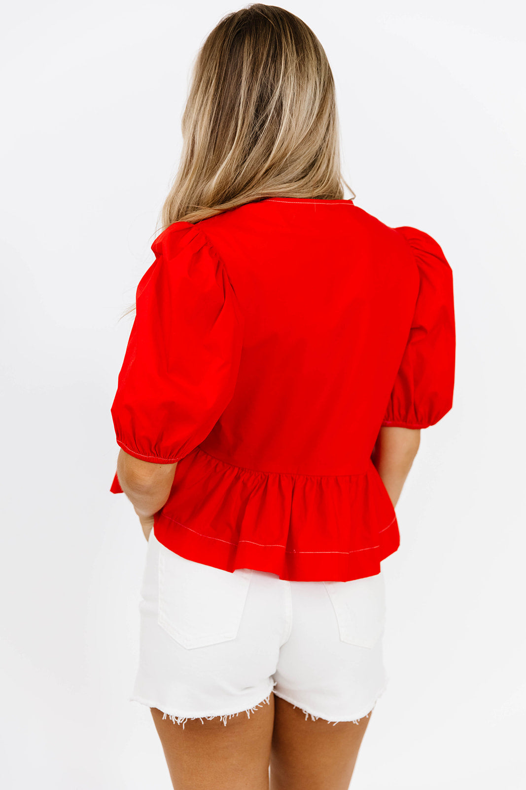 Mabel Knot Detail Peplum Top in Poppy - Stylish Women's Blouse for Casual Wear, Office Outfits & Date Nights