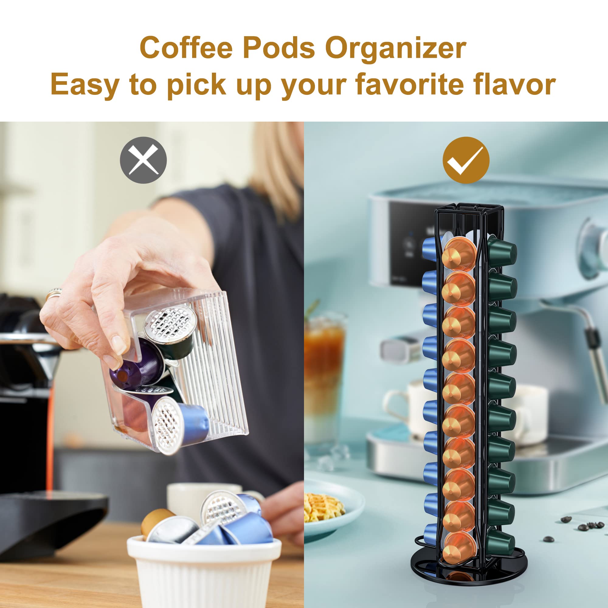 Rotatable Coffee Pod Holder & Storage Organizer - Compatible with Nespresso OriginalLine (40 Capsules), Countertop Coffee Station Carousel - Perfect for Kitchen, Office & Small Spaces - Black
