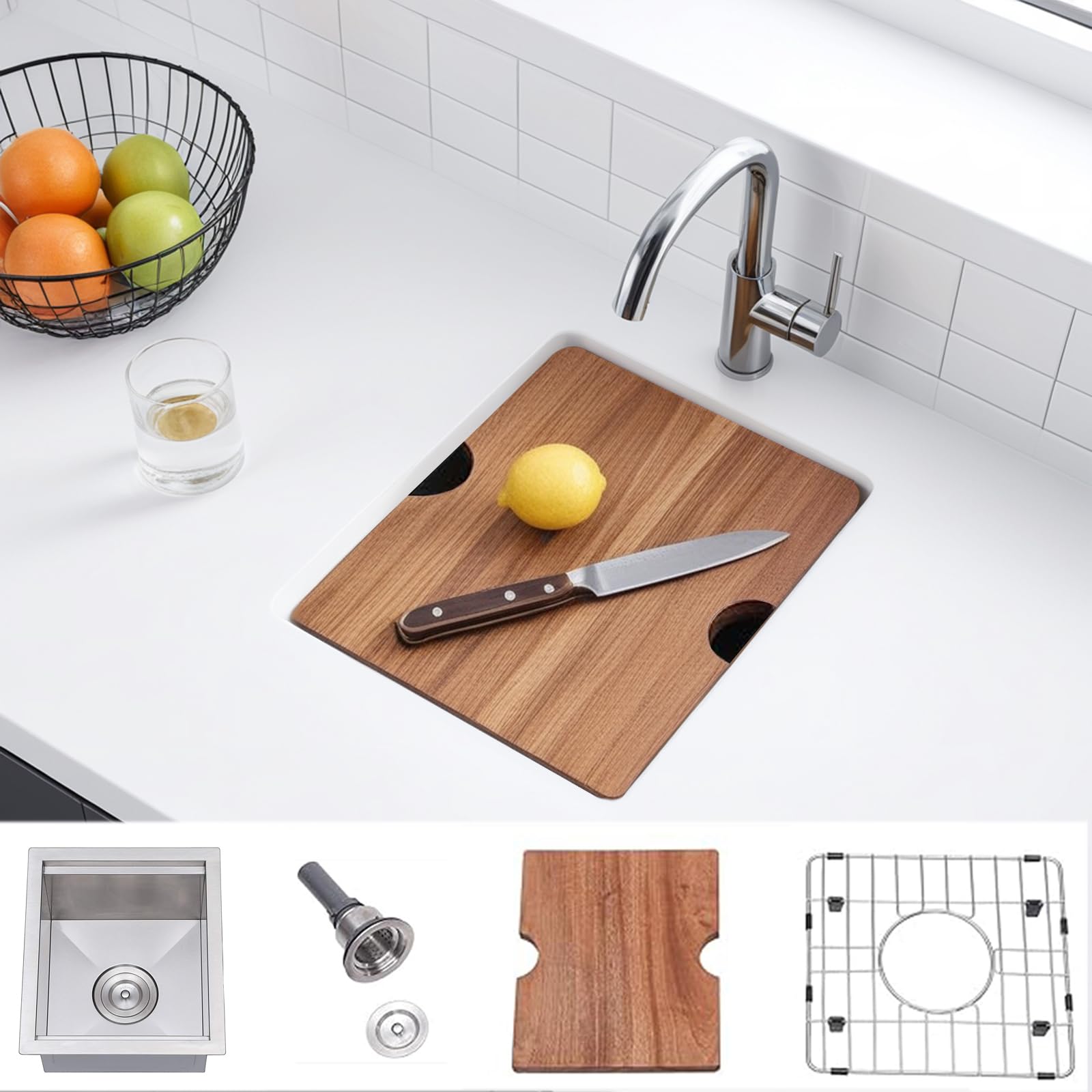 13x15 Inch Stainless Steel Undermount Bar Sink - 16 Gauge RV Kitchen Single Bowl Prep Sink with Accessories for Wet Bar, Workstation & Small Space Kitchen Use