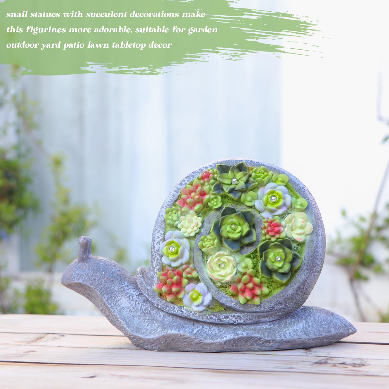 Solar Powered LED Garden Snail Statue with Succulent Planter - Outdoor Decor for Yard, Patio, Balcony - Unique Gardening Gift for Housewarming & Birthday - Perfect for Garden Lighting & Nighttime Decoration