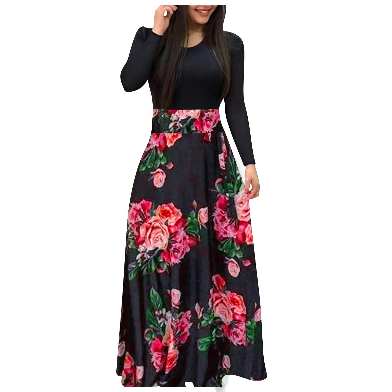 Plus Size Women's Beach Dress - Floral Colorblock Swing Maxi Dress for Party & Vacation | Summer Casual Boho Chic Outfit
