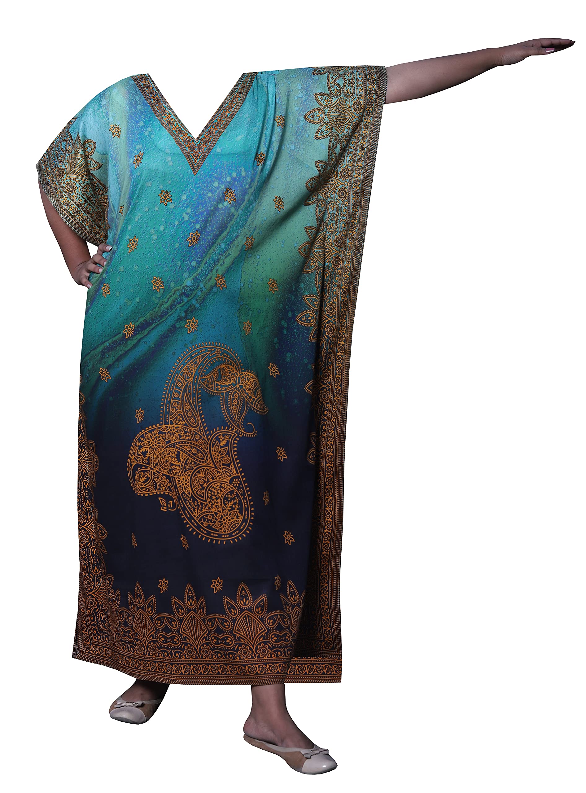GenOne Women's Long Cotton Kaftan Dresses - Flowy Beach Cover Up, Boho Loungewear & Summer Maxi Dress for Poolside, Vacation, and Casual Wear