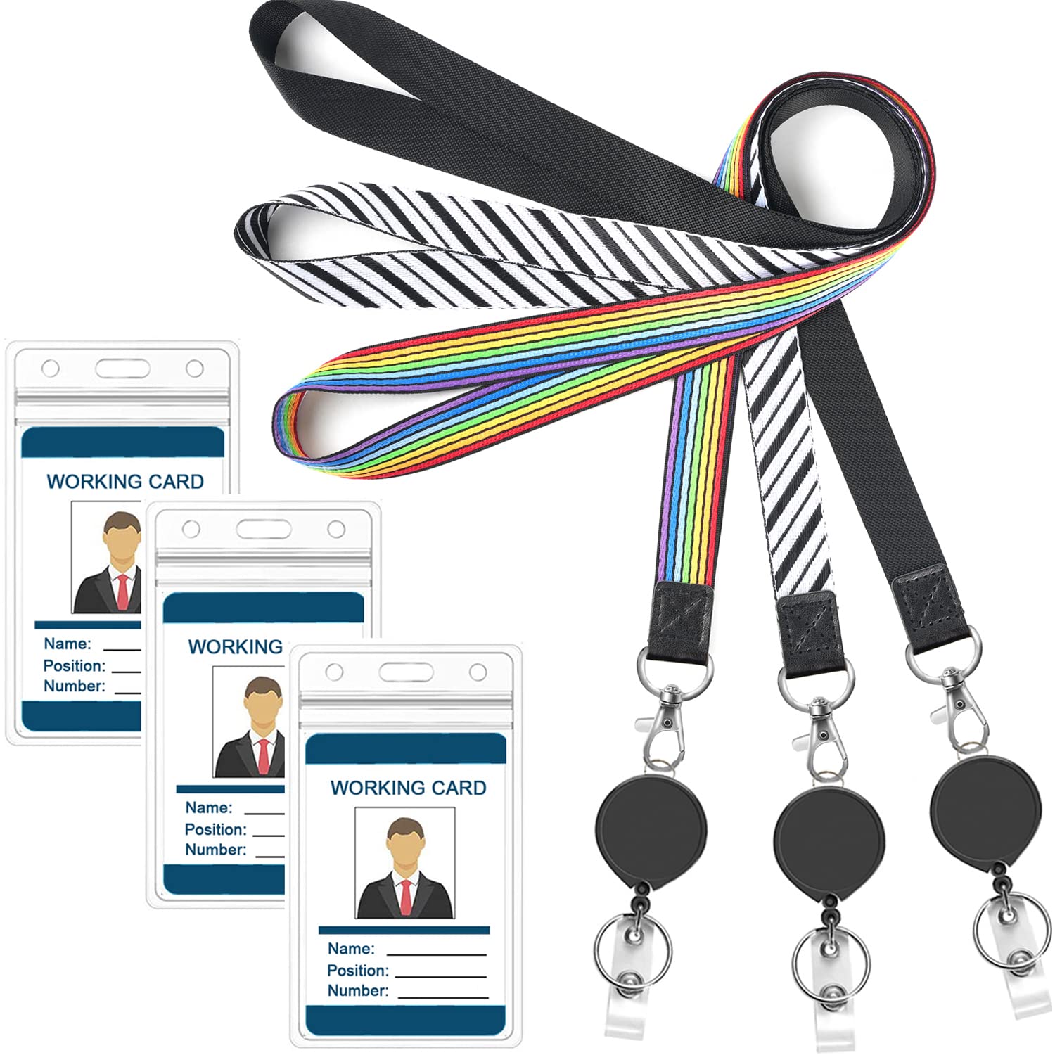 AIWOQI 3 Pack Retractable ID Badge Lanyards - Waterproof Clear Holder for Office, Cruise & Keys