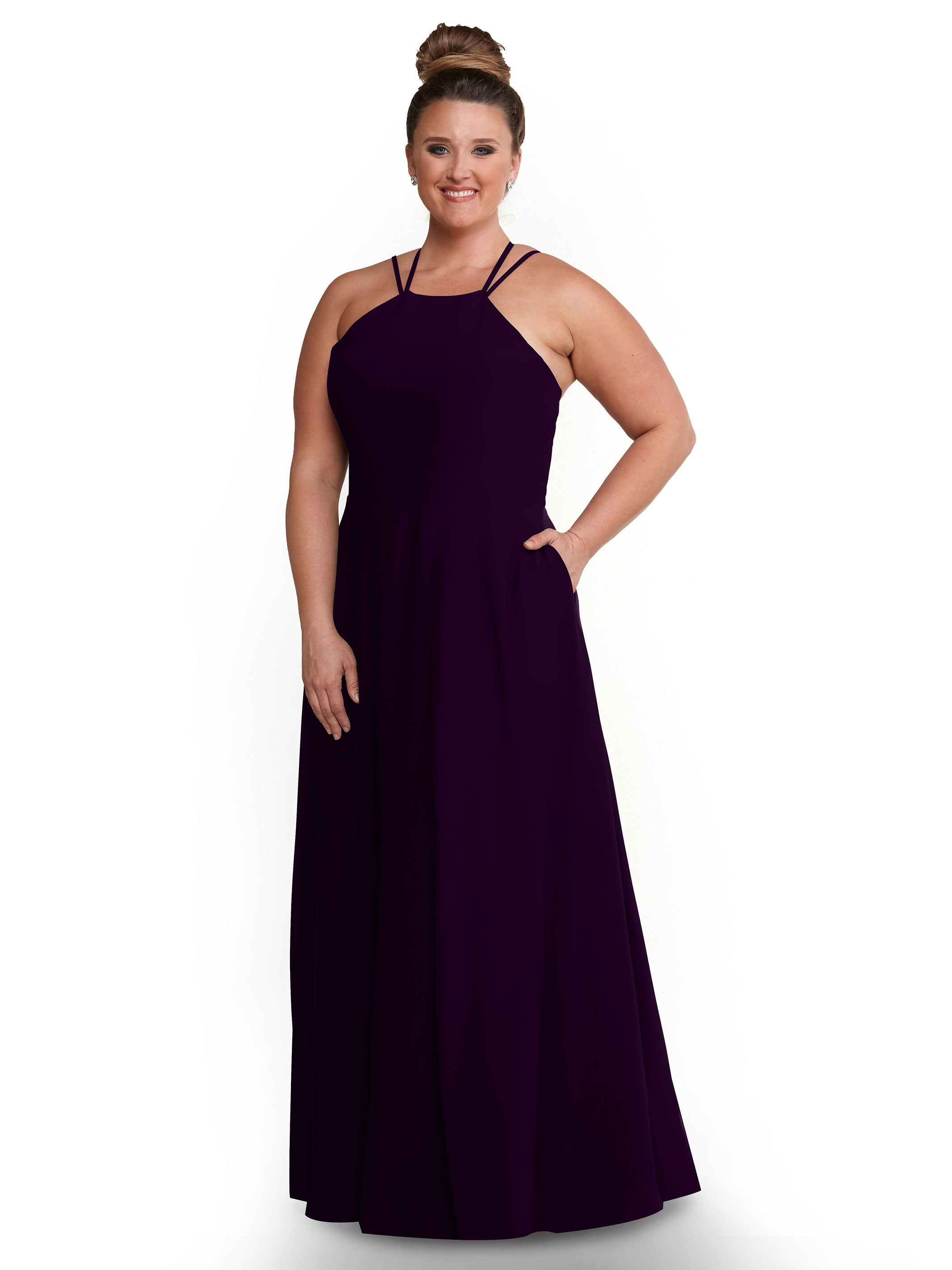 Elegant 83006 Stretch Chiffon A-Line Bridesmaid Dress with Halter Neckline - Perfect for Weddings, Formal Events & Special Occasions