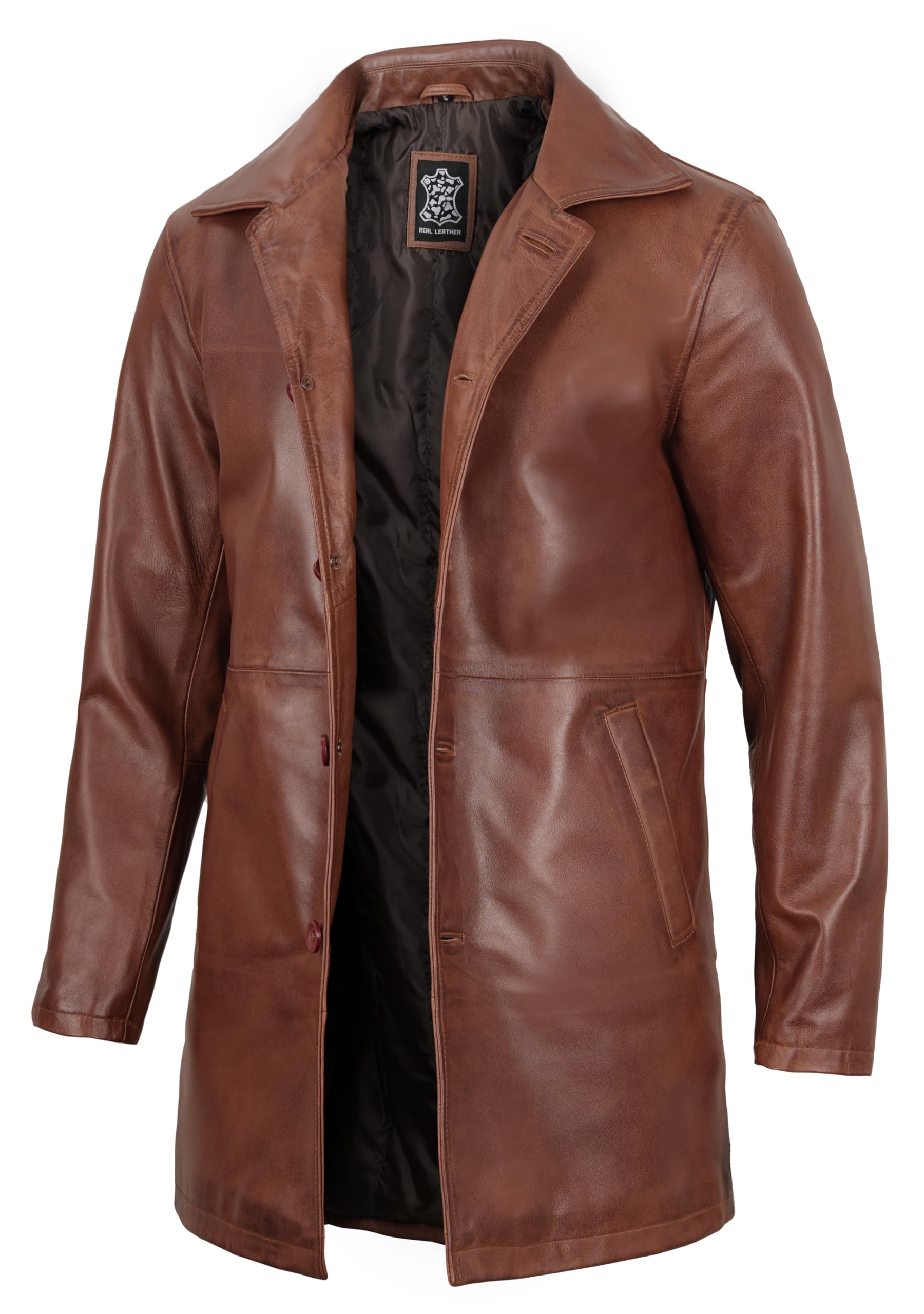 Decrum Genuine Leather Coat for Men - Classic Long Winter Car Coat Jacket | Stylish & Warm Outerwear for Casual Wear, Office & Outdoor Activities