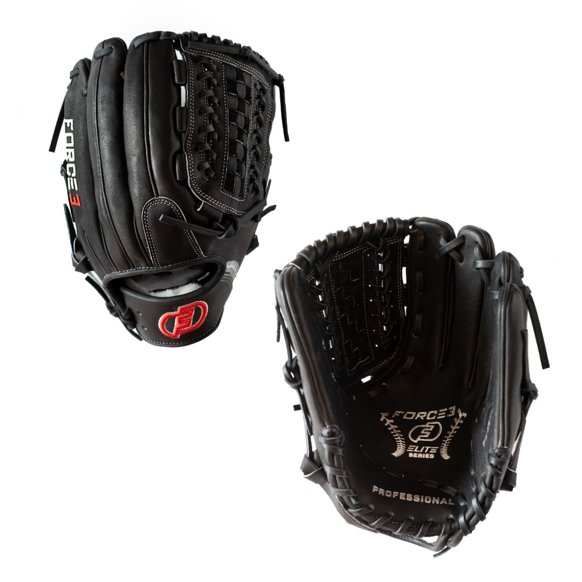 FORCE3 ELITE Series Pitcher's Glove - Premium Black Baseball Glove for Pitchers | Perfect for Training, Games & Professional Use
