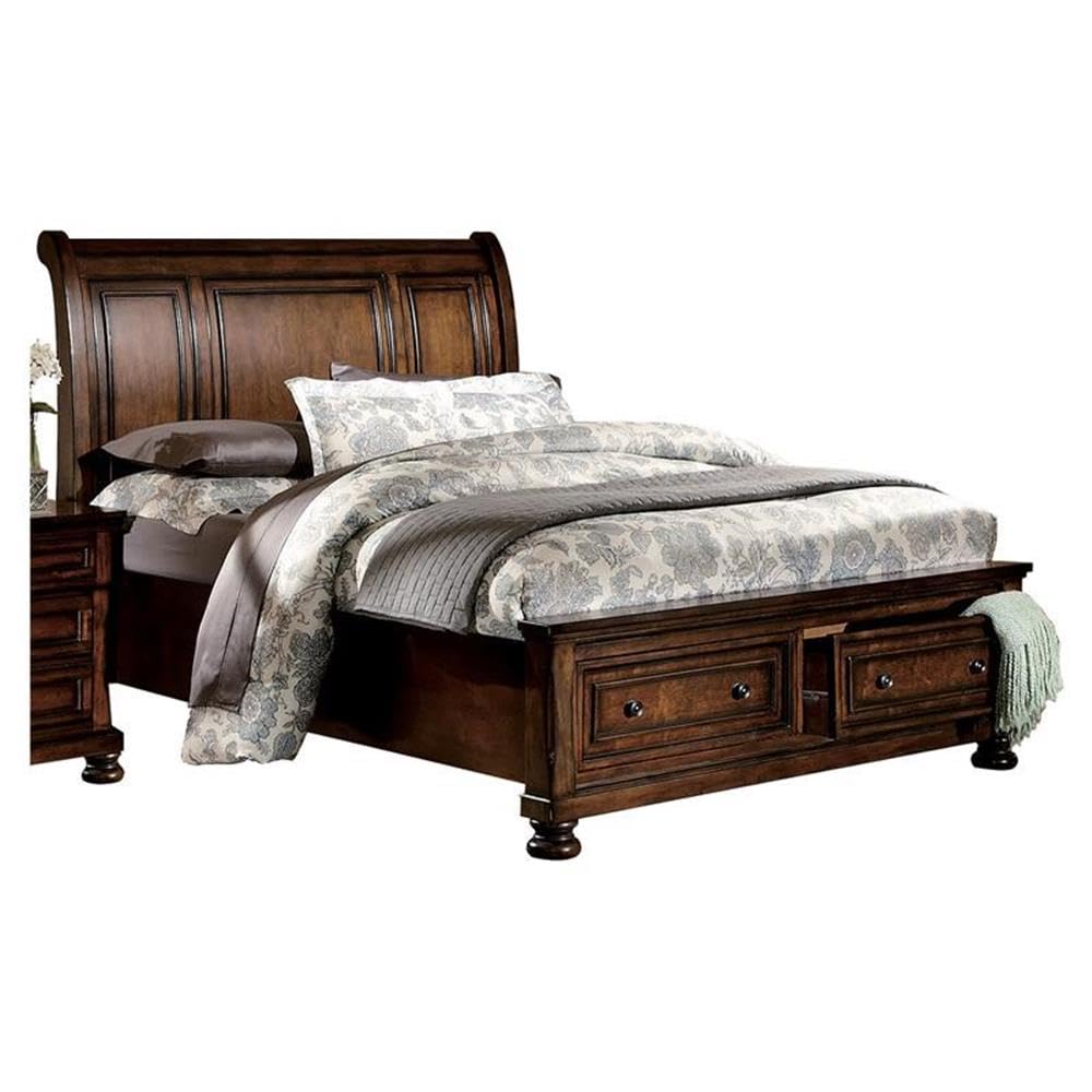 Pemberly Row 2-Drawer Wooden California King Sleigh Bed in Rich Brown Cherry Finish - Perfect for Master Bedrooms & Luxurious Home Decor