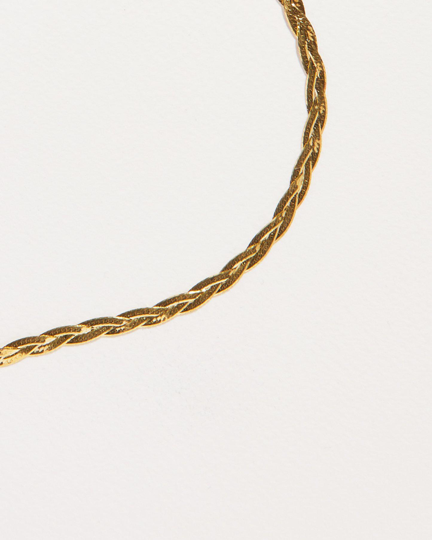 14K Yellow Gold Braided Herringbone Thin Chain Necklace - Elegant Layering Piece for Women's Everyday Wear & Special Occasions