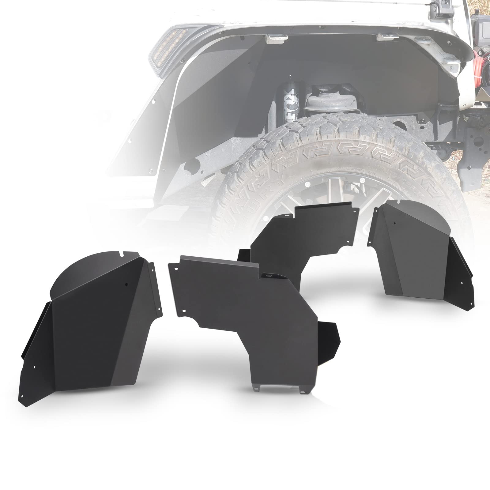 Premium Alloy Steel Front Fender Flares Inner Liners for 2018-2022 Jeep Wrangler JL/JLU - 2-Piece Set by WOLFSTORM - Off-Road Protection & Enhanced Style for Jeep Adventures