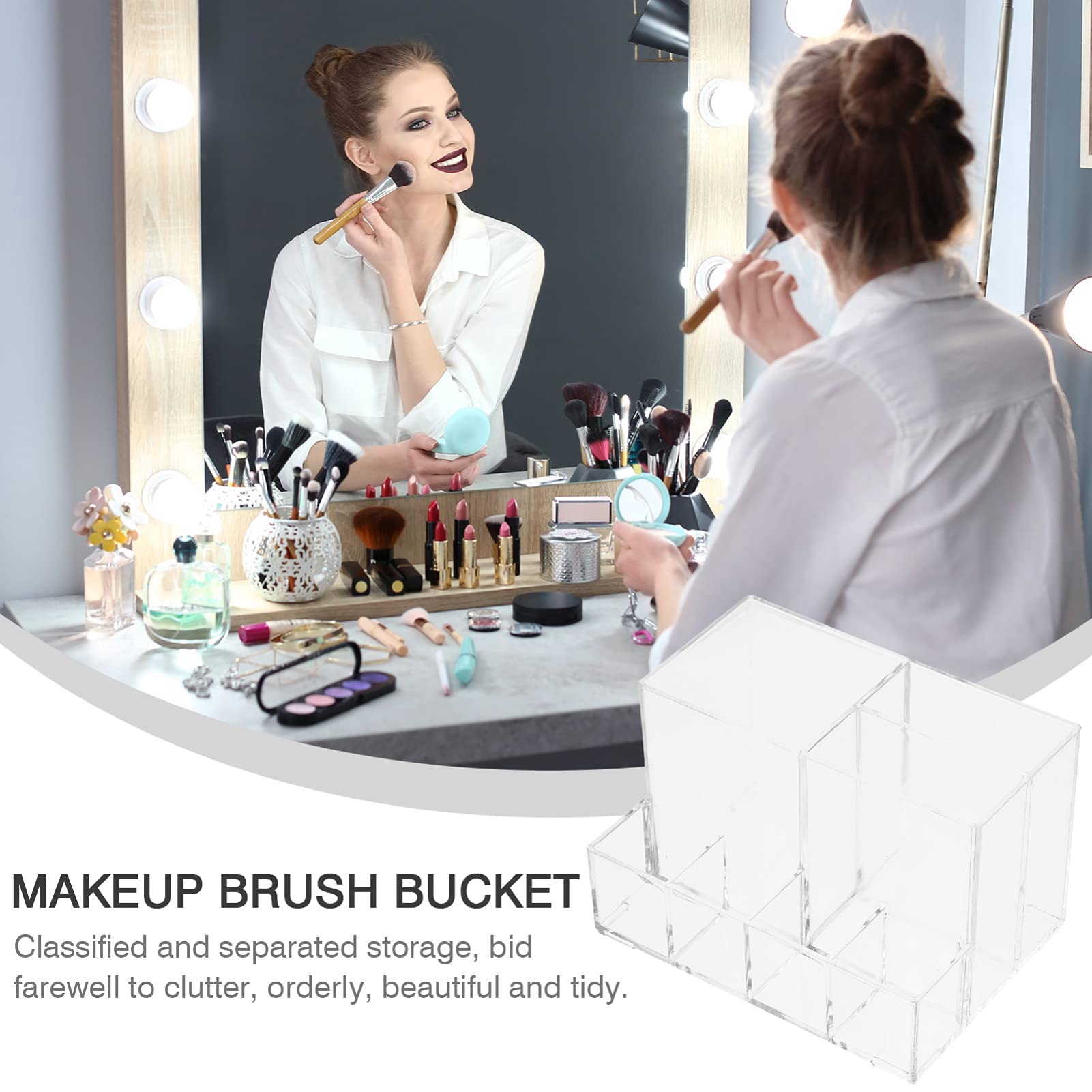 Acrylic Makeup Brush Holder & Organizer with Multiple Compartments - Vanity Storage Box for Eyebrow Pencils, Cosmetics & Toiletries | Perfect for Bathroom Counter, Dressing Table & Travel Beauty Case